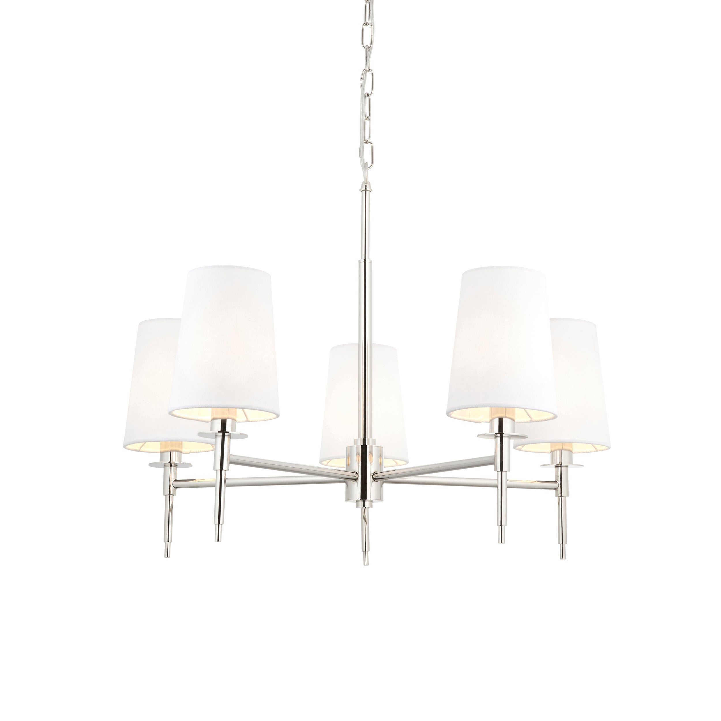 Utopia Eton 5 Light Multi Arm Pendant - Bright Nickel & Tapered Shades
