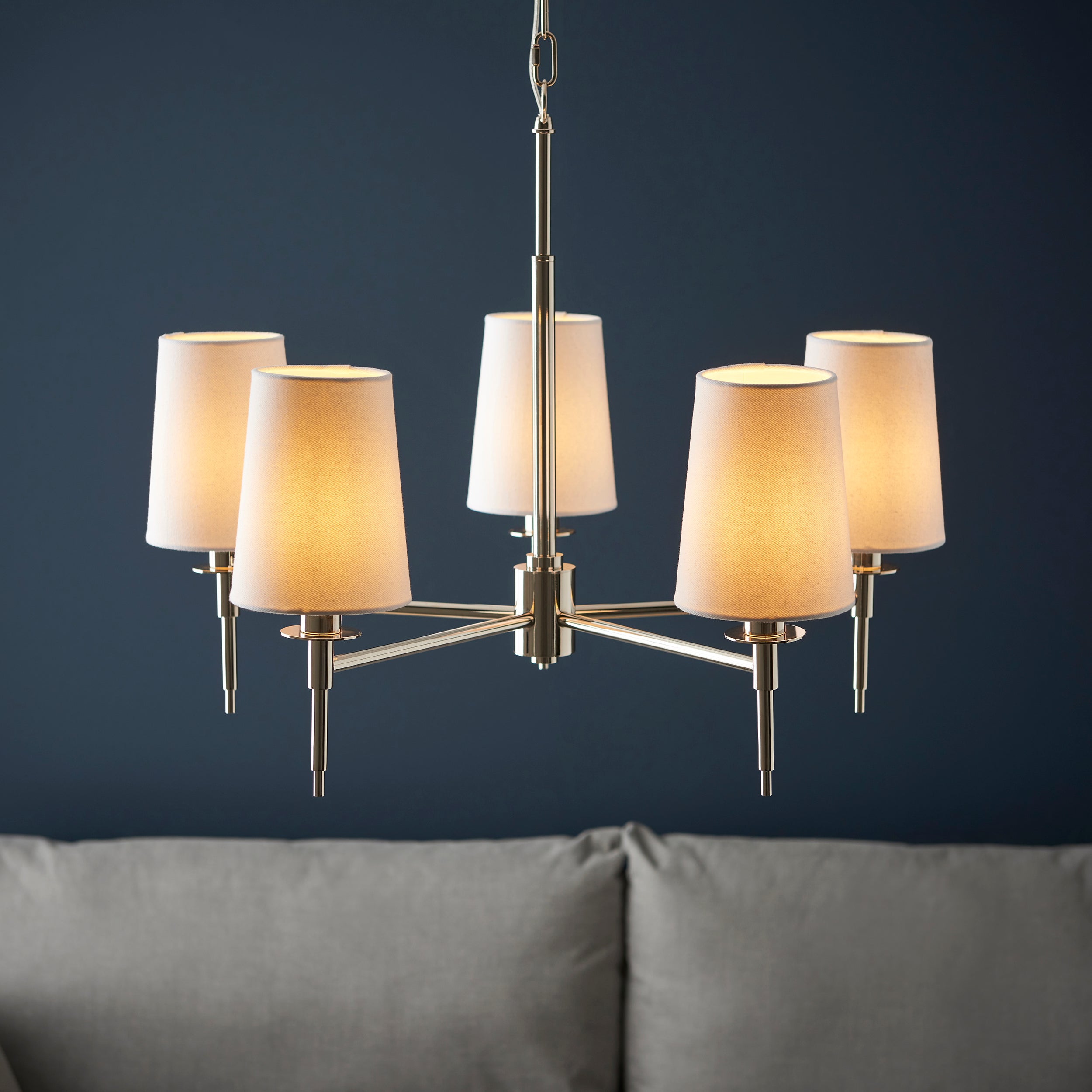 Utopia Eton 5 Light Multi Arm Pendant - Bright Nickel & Tapered Shades