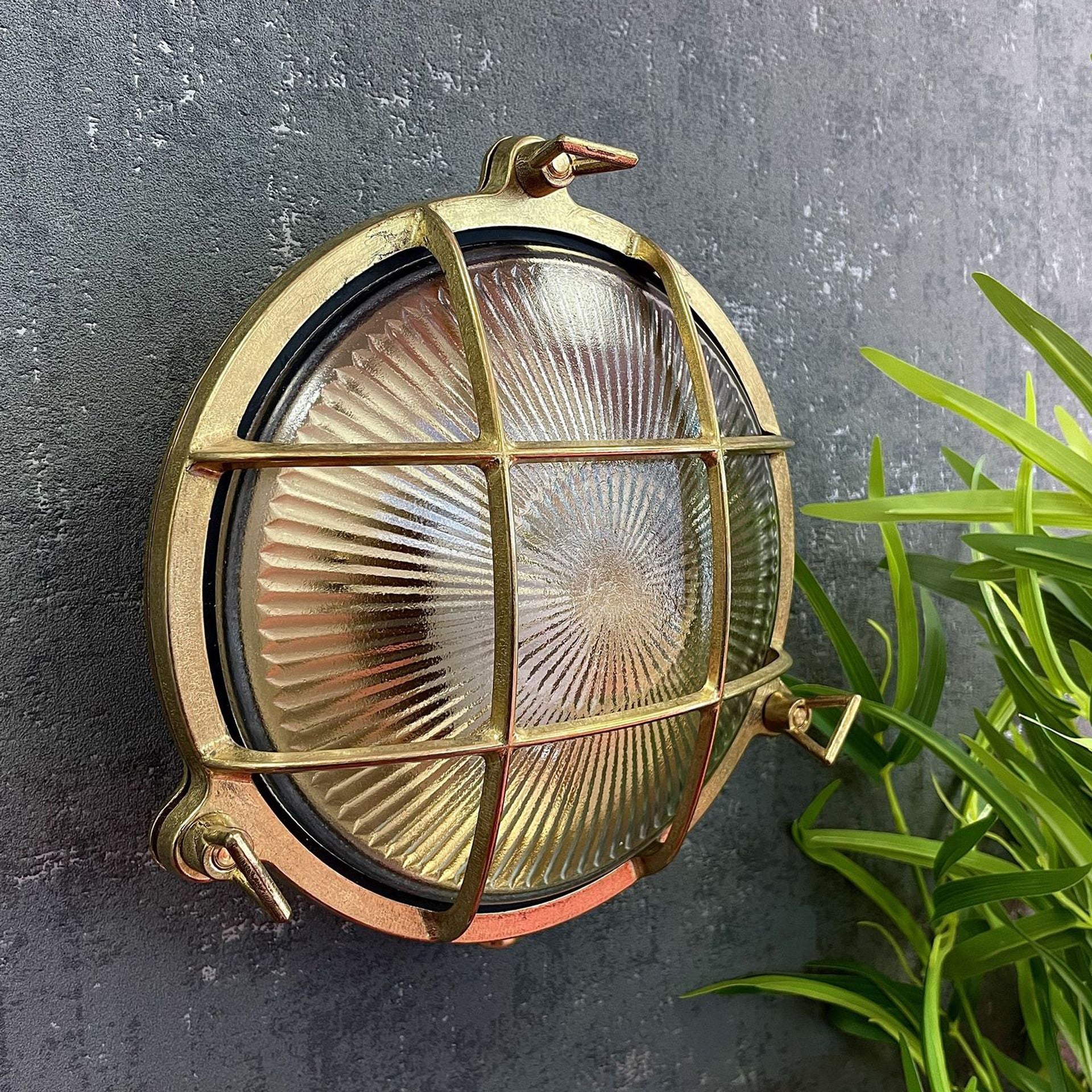 Navigator Small Porthole Bulkhead Wall Light - Raw Brass