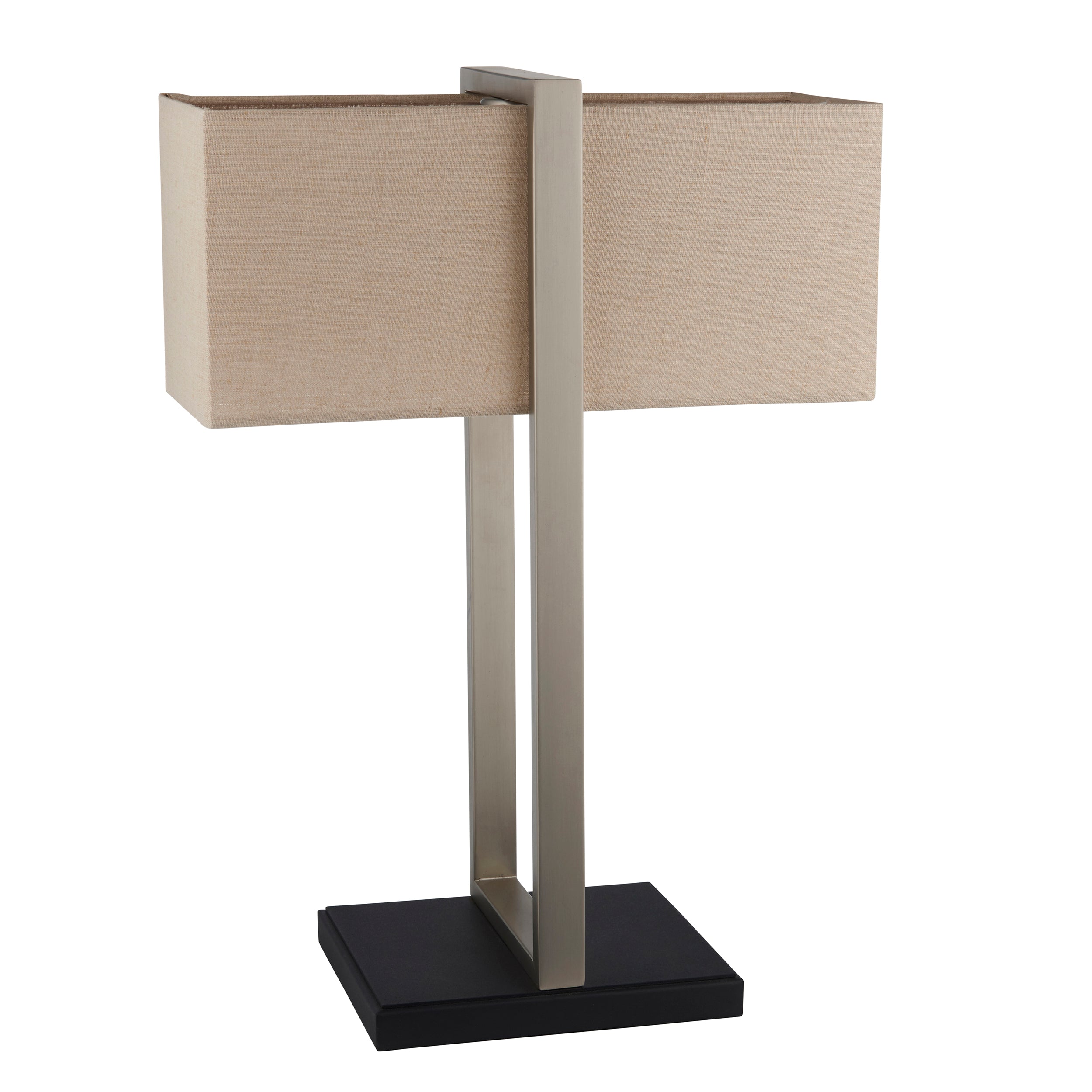 Utopia Oblong Table Lamp - Satin Nickel And Natural Shade