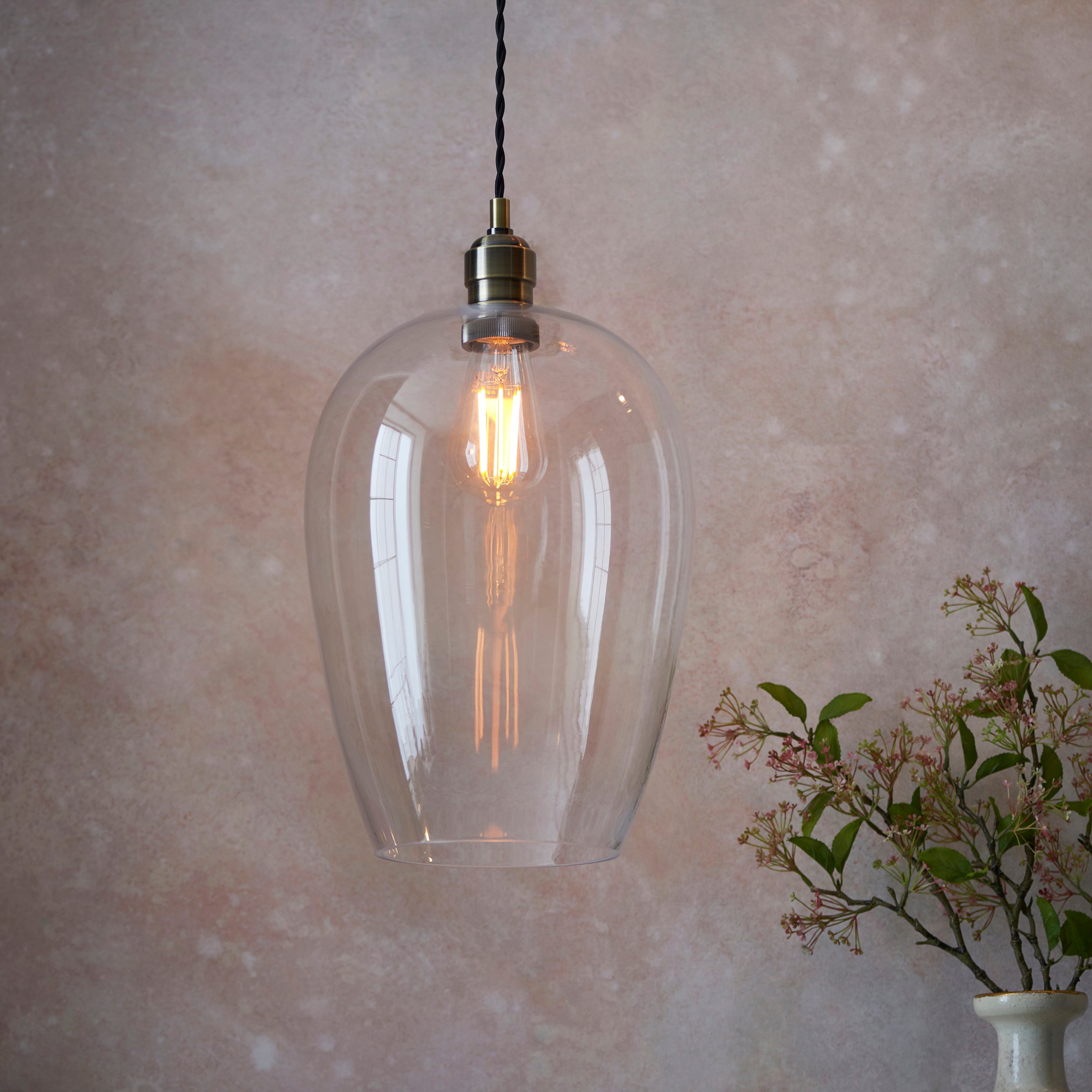 Utopia Walton Single Light Large Ceiling Pendant - Antique Brass & Clear Glass