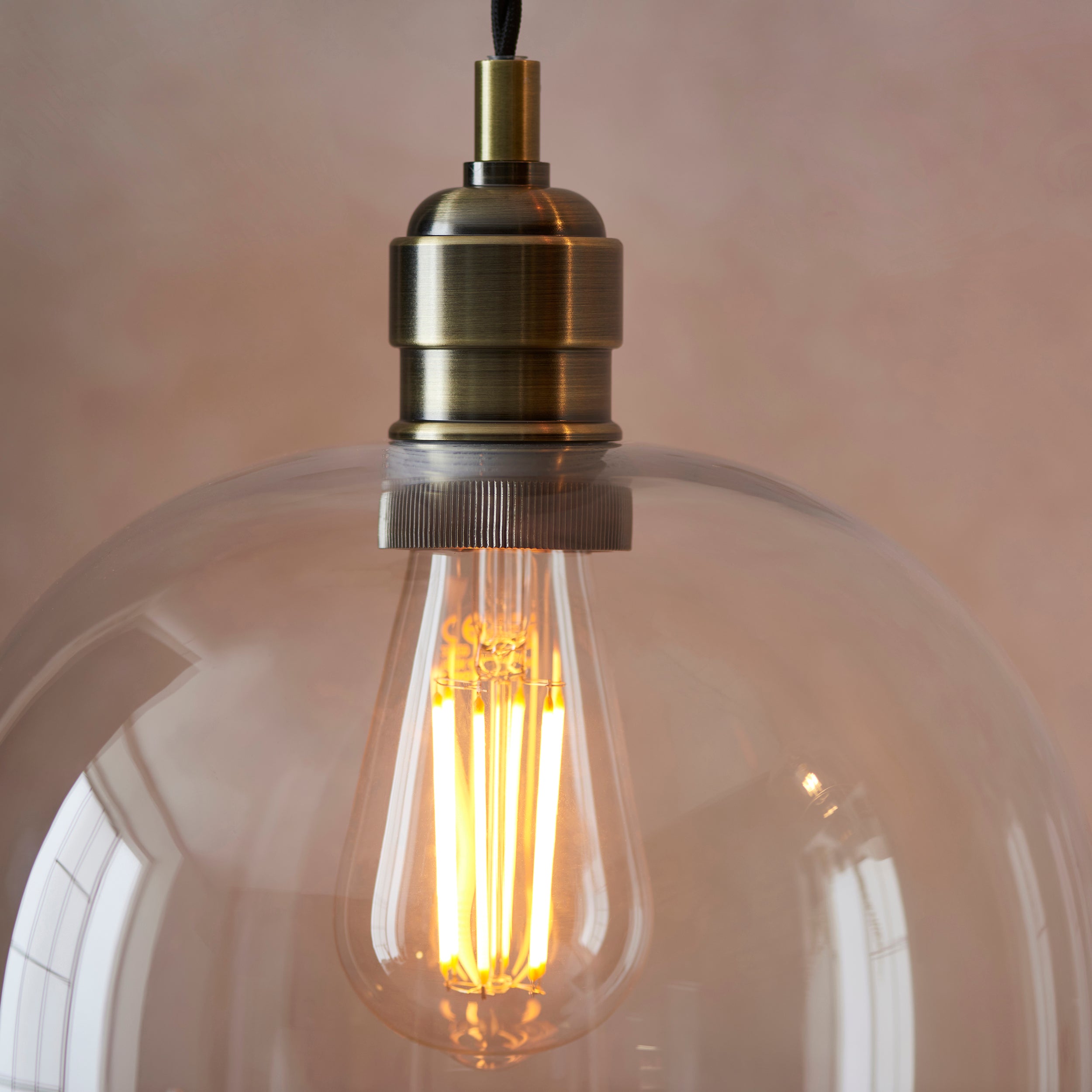 Utopia Walton Single Light Large Ceiling Pendant - Antique Brass & Clear Glass