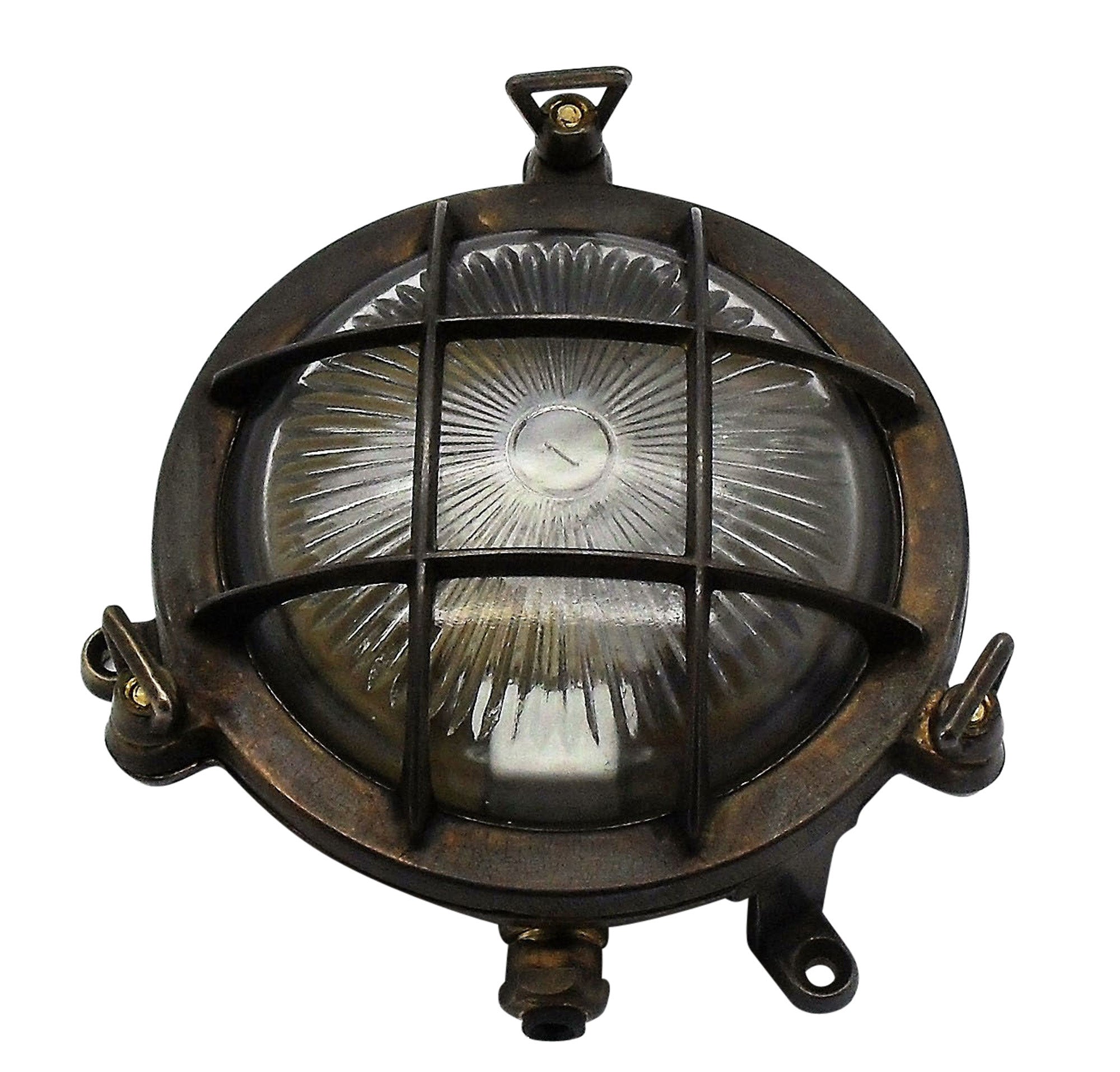 Navigator Mini Compass Guard Bulkhead Wall Light - Antique Brass