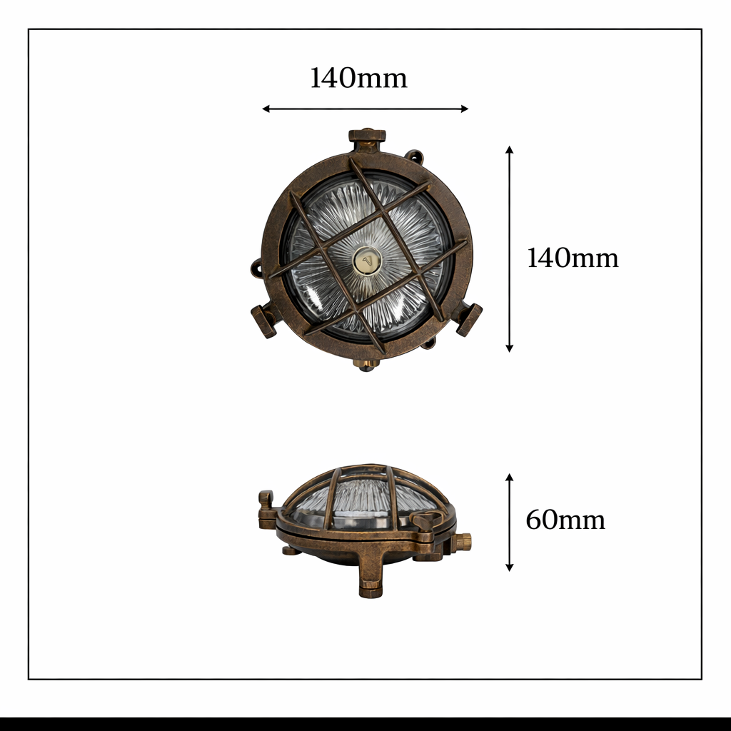 Navigator Mini Compass Guard Bulkhead Wall Light - Antique Brass