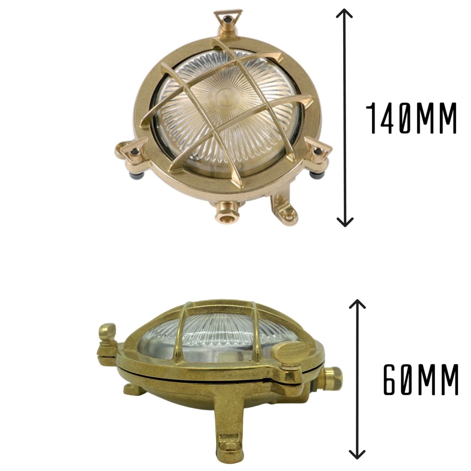 Navigator Mini Compass Guard Bulkhead Wall Light - Raw Brass