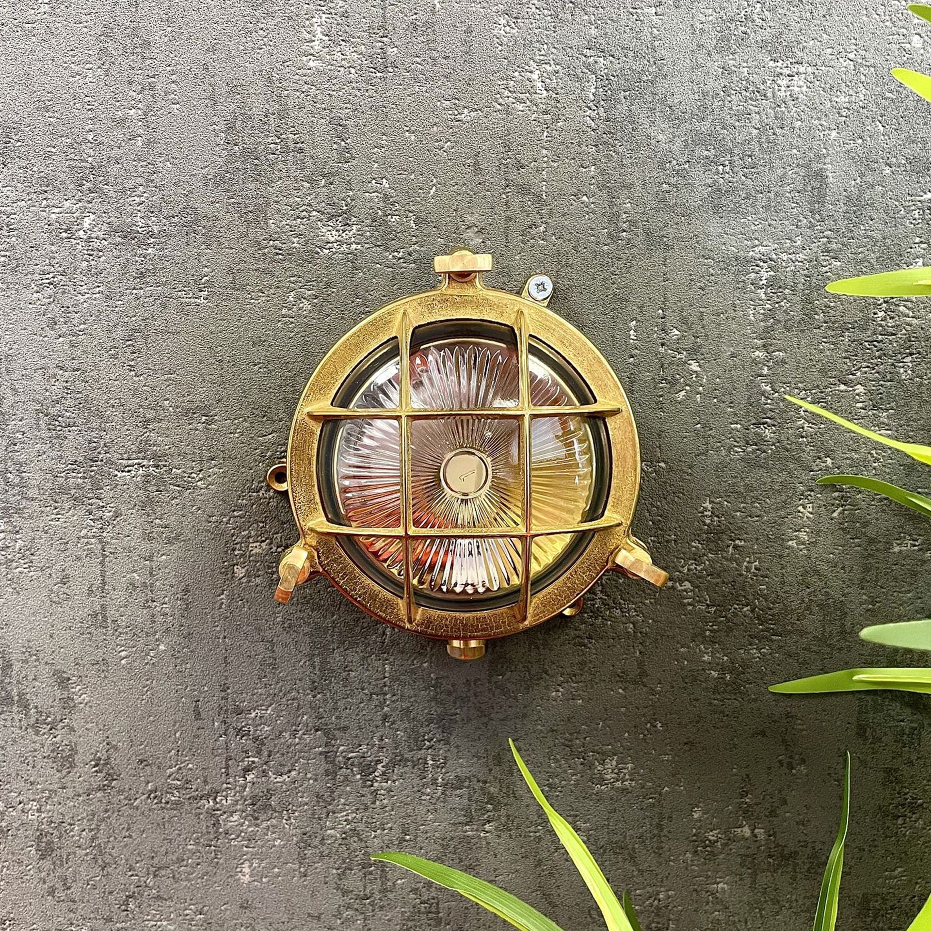 Navigator Mini Compass Guard Bulkhead Wall Light - Raw Brass