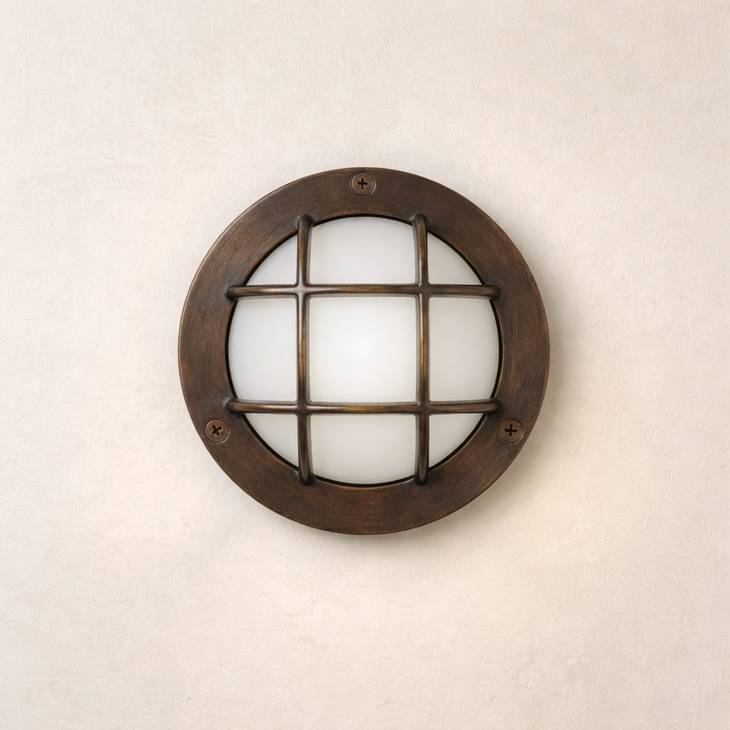 Navigator Marina Guard Circular Bulkhead Wall Light - Antique Brass
