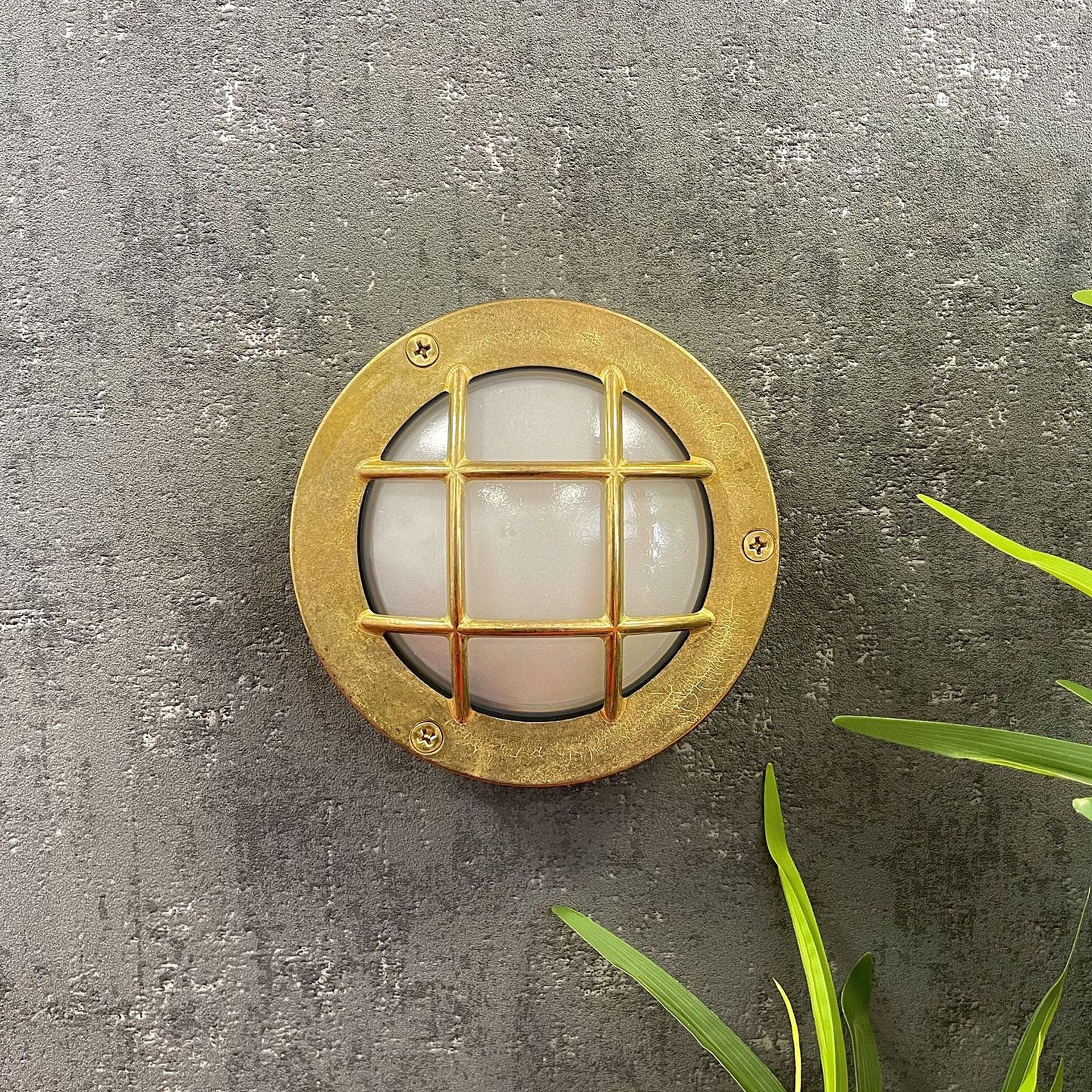 Navigator Compact Mini Circular Bulkhead Wall Light - Raw Brass