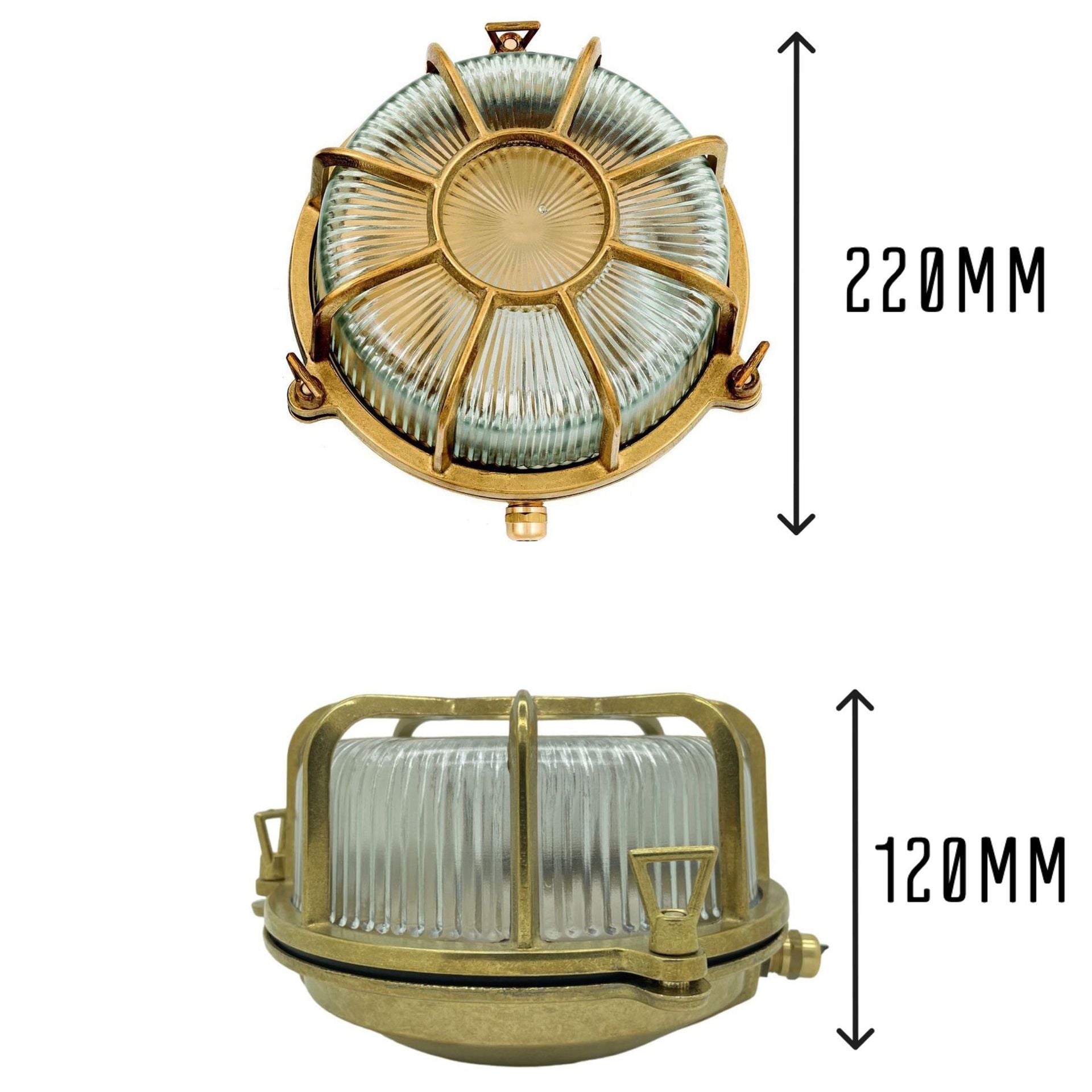 Navigator Extra Large Radial Porthole Bulkhead Wall Light - Raw Brass