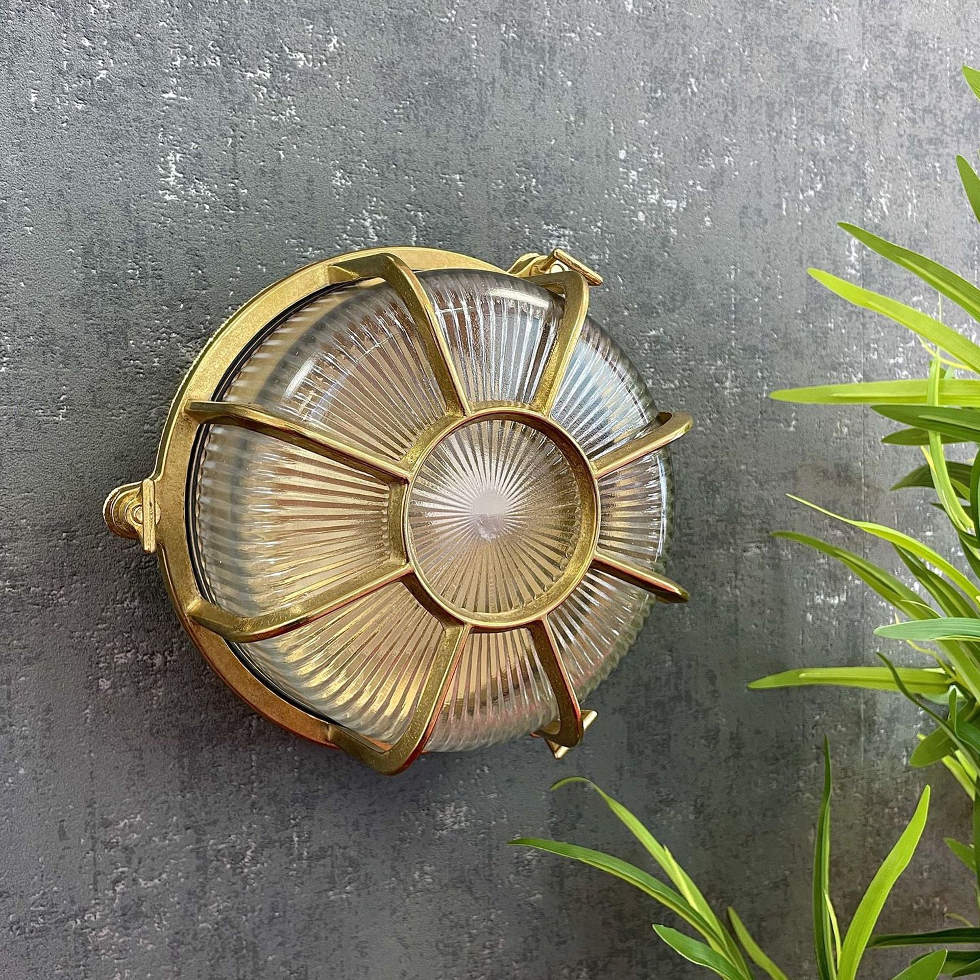 Navigator Extra Large Radial Porthole Bulkhead Wall Light - Raw Brass