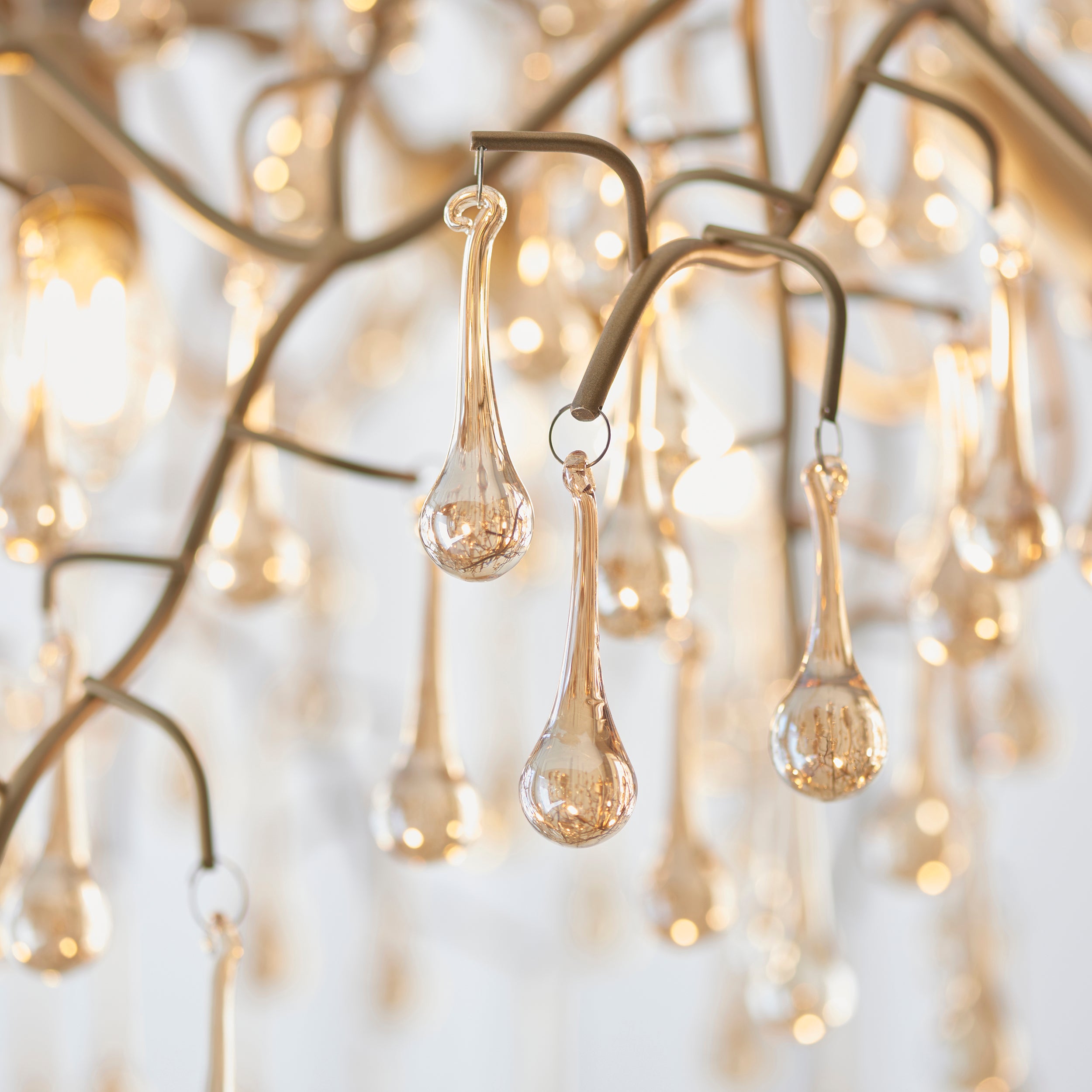 Utopia Drip 6 Light Linear Chandelier - Aged Gold Paint & Champagne Lustre Glass