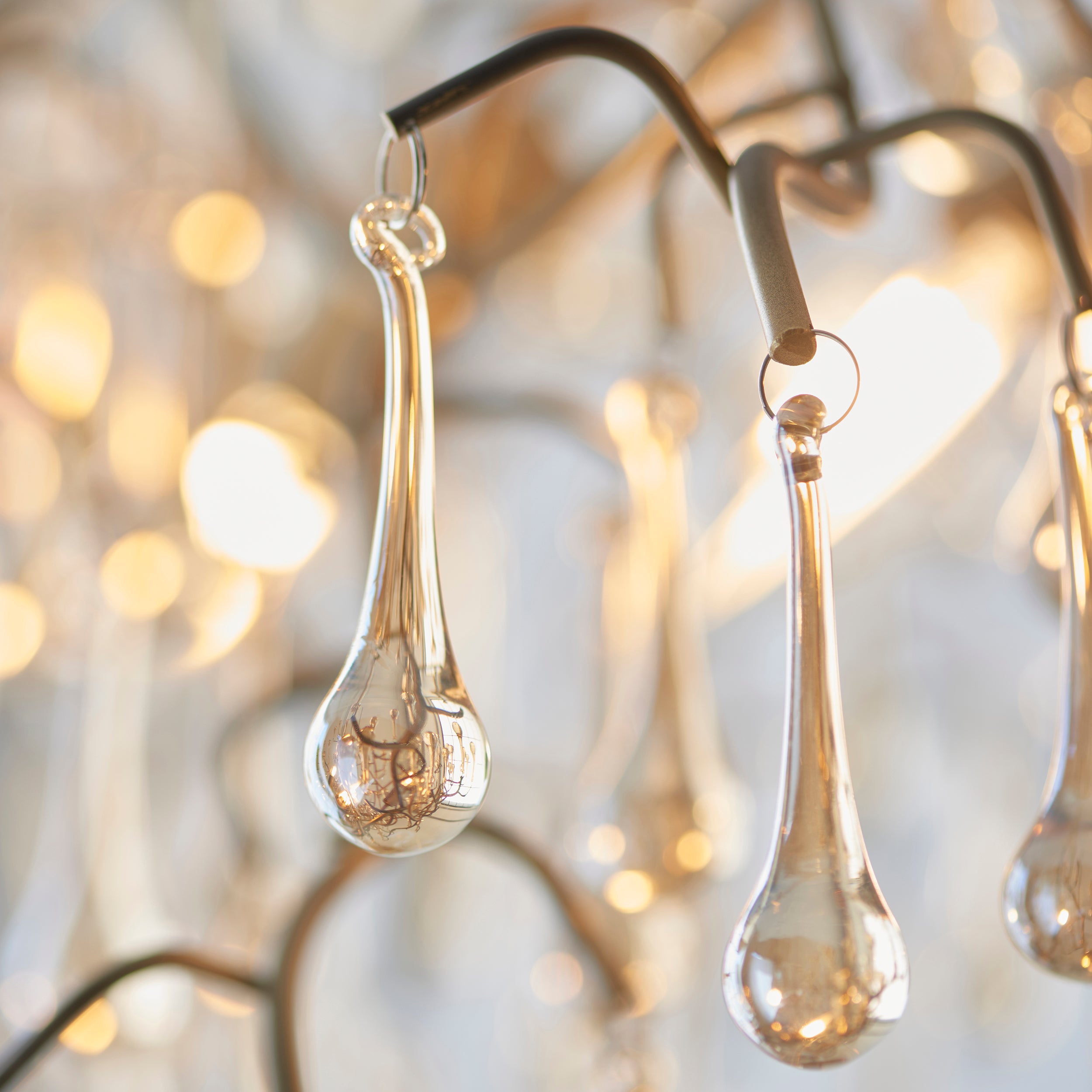 Utopia Drip 6 Light Linear Chandelier - Aged Gold Paint & Champagne Lustre Glass