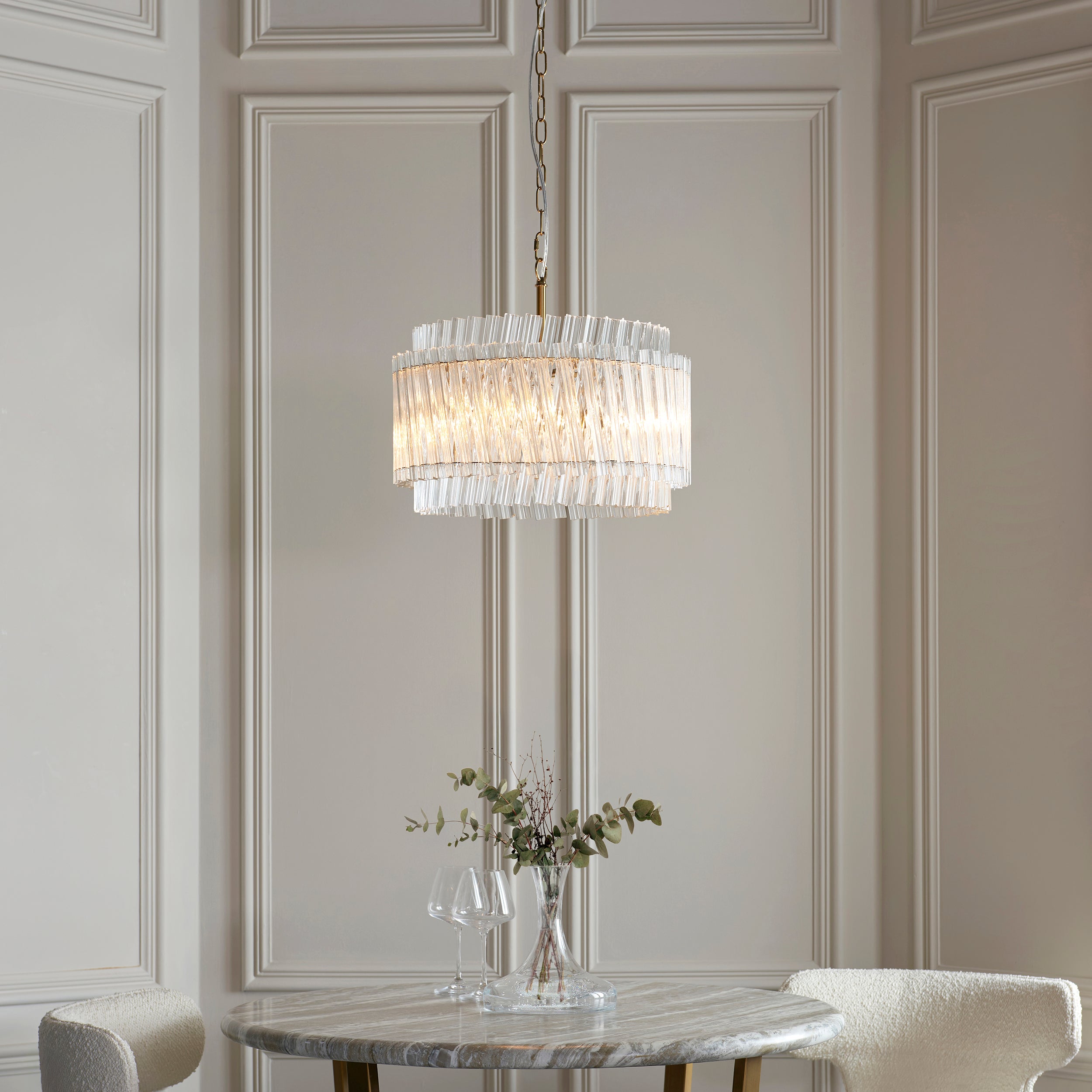 Utopia Lume 3 Light Ceiling Pendant - Brushed Aged Brass & Clear Glass