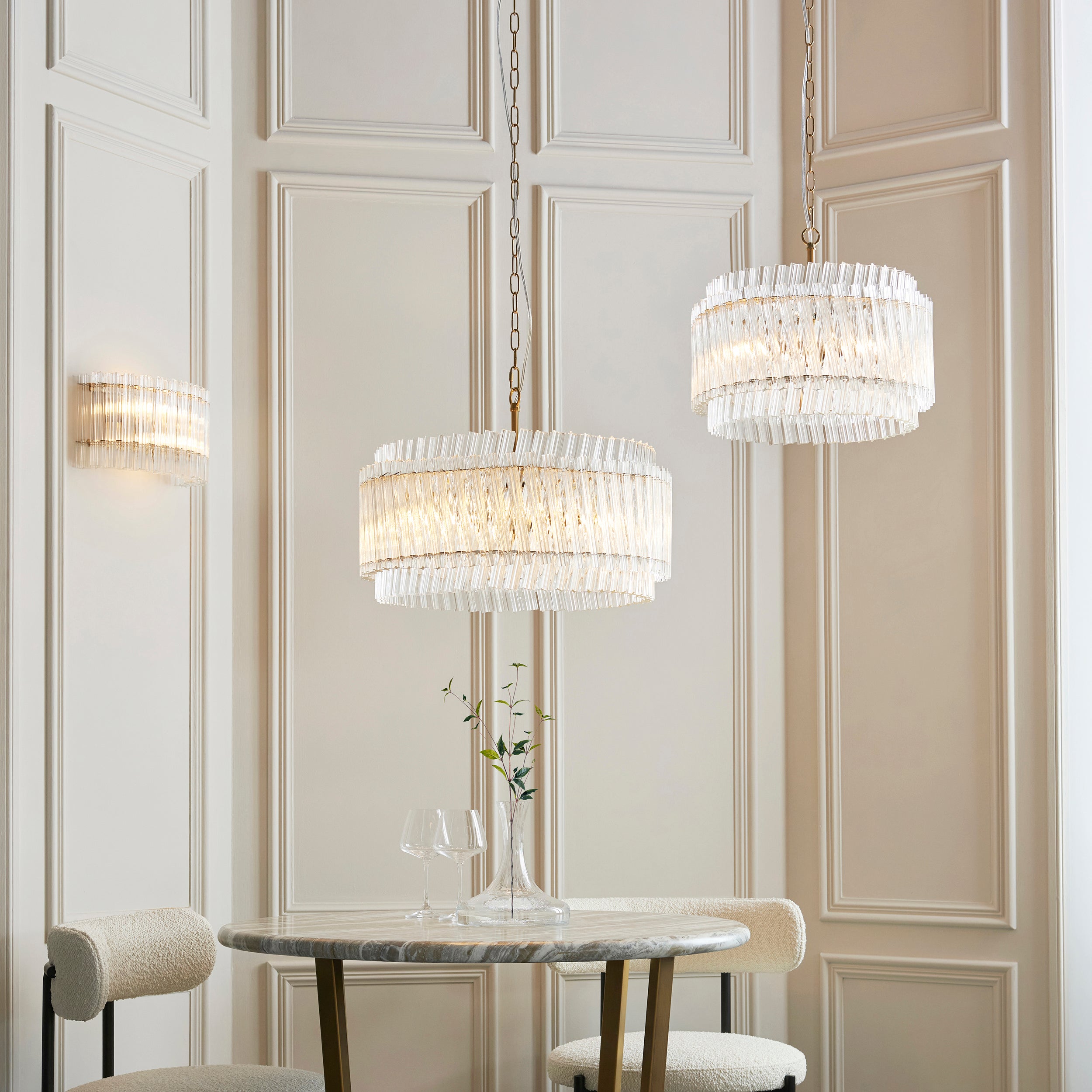 Utopia Lume 3 Light Ceiling Pendant - Brushed Aged Brass & Clear Glass