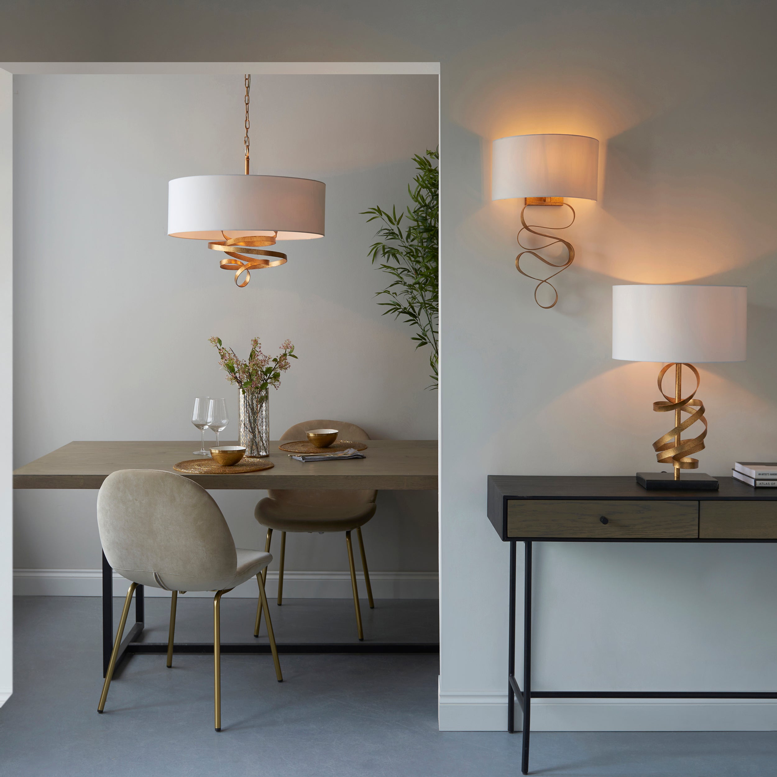 Utopia Swirl Wall Light - Gold And Ivory Shade