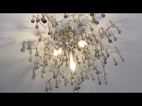 Utopia Drip 3 Light Semi Flush Fitting - Aged Silver With Smoked Grey Tinted Glass - 55cm Diameter