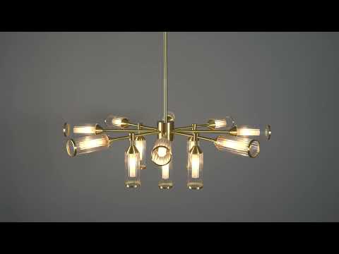 Utopia Matrix 13 Light Pendant - Satin Brass Plate with Clear & Frosted Glass
