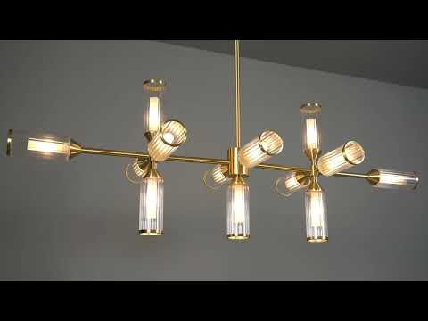 Utopia Matrix 13 Light Linear Pendant - Satin Brass Plate with Clear & Frosted Glass