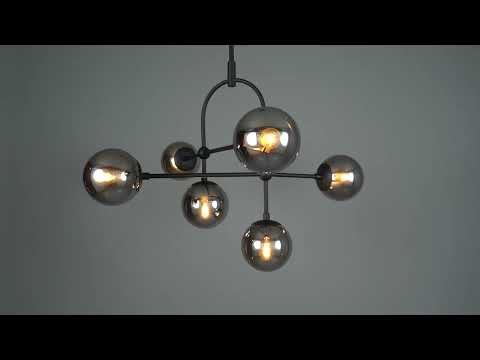 Utopia Sphere 6 Light Semi-Flush Fitting - Matt Black & Smoked Mirror Glass