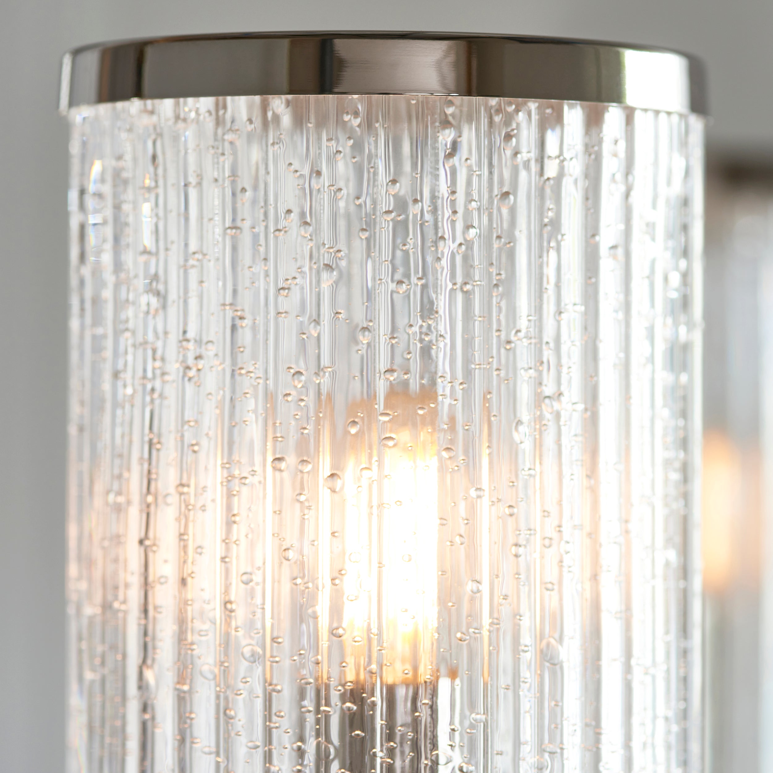 Endon Henbury 5 Light Ceiling Pendant - Bright Nickel & Ribbed Bubble Glass Shades