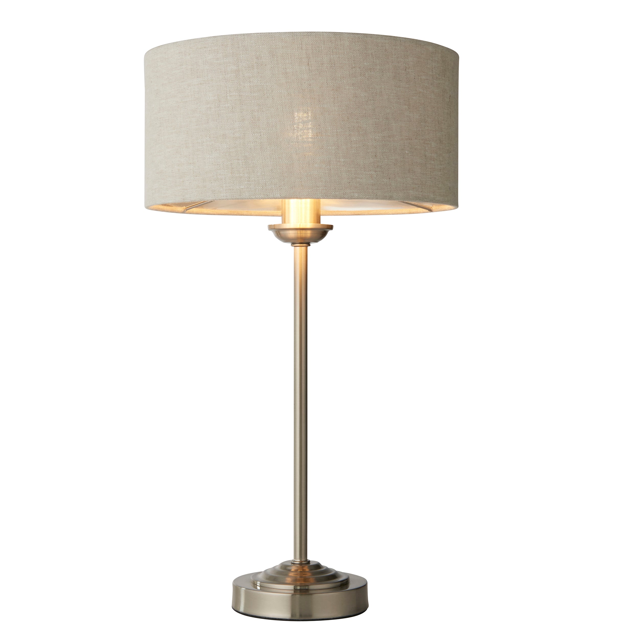 Endon Highclere Table Lamp - Brushed Chrome & Natural Linen