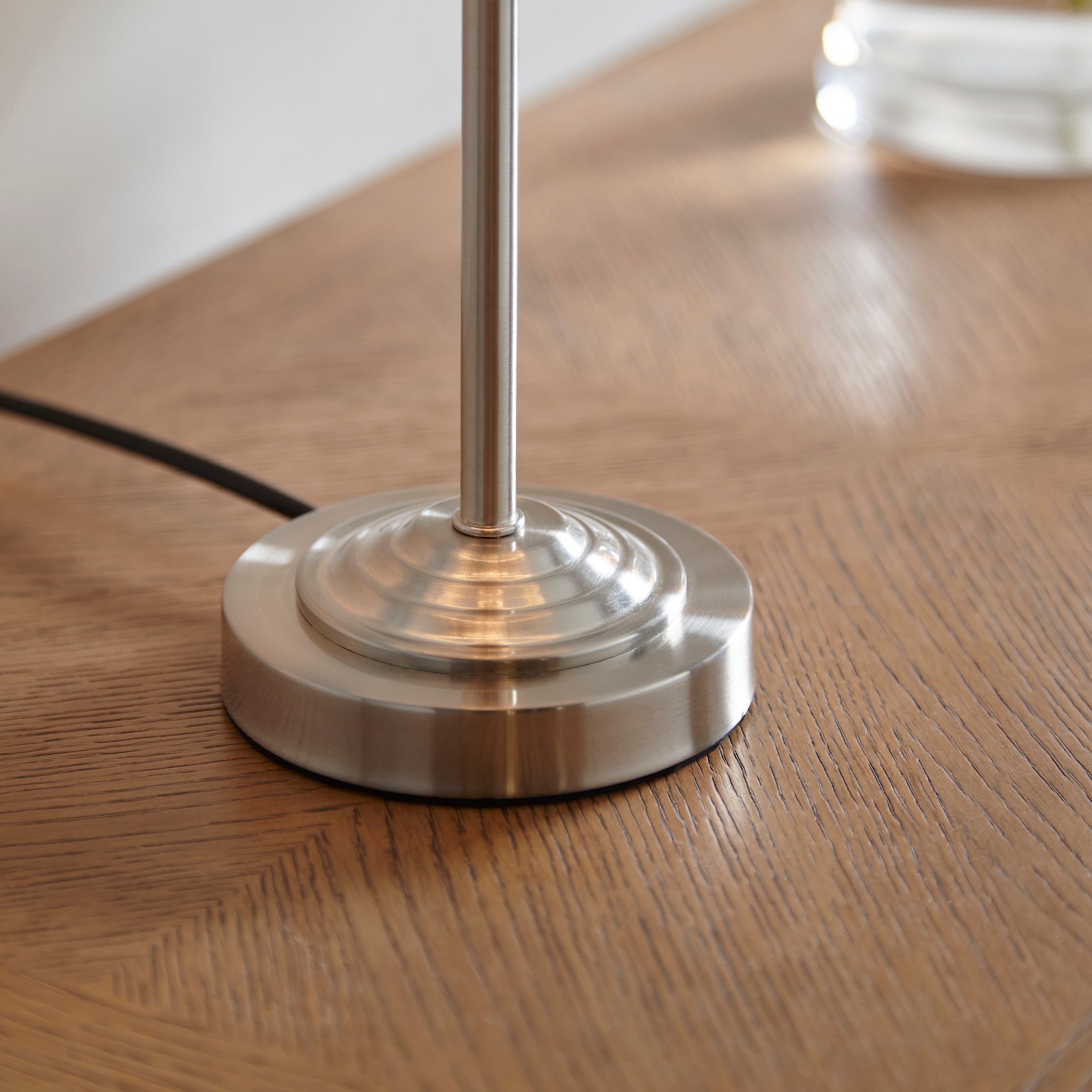 Endon Highclere Table Lamp - Brushed Chrome & Natural Linen