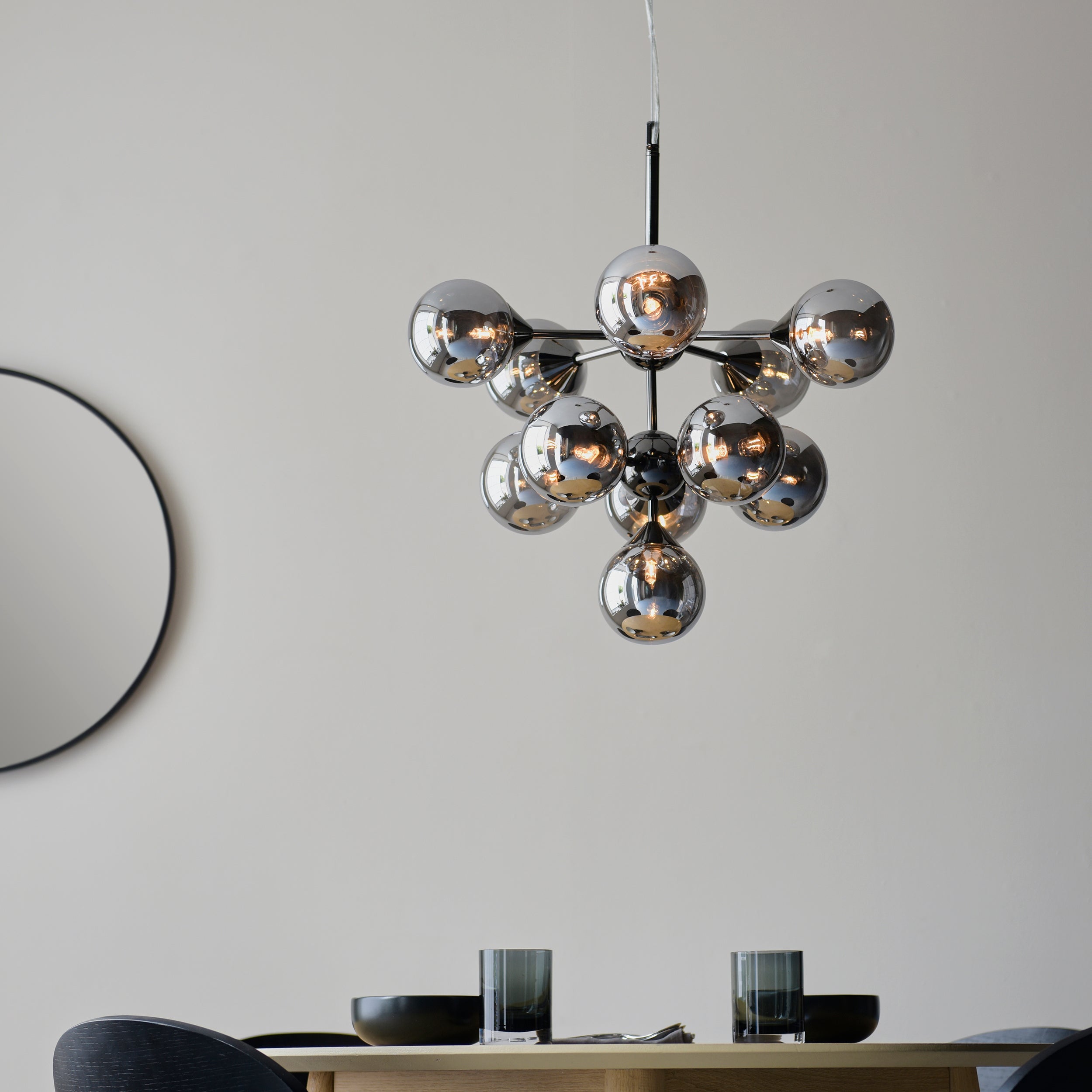 Endon Oscar 11 Light Pendant - Black Chrome Plate & Smoked Mirror Glass