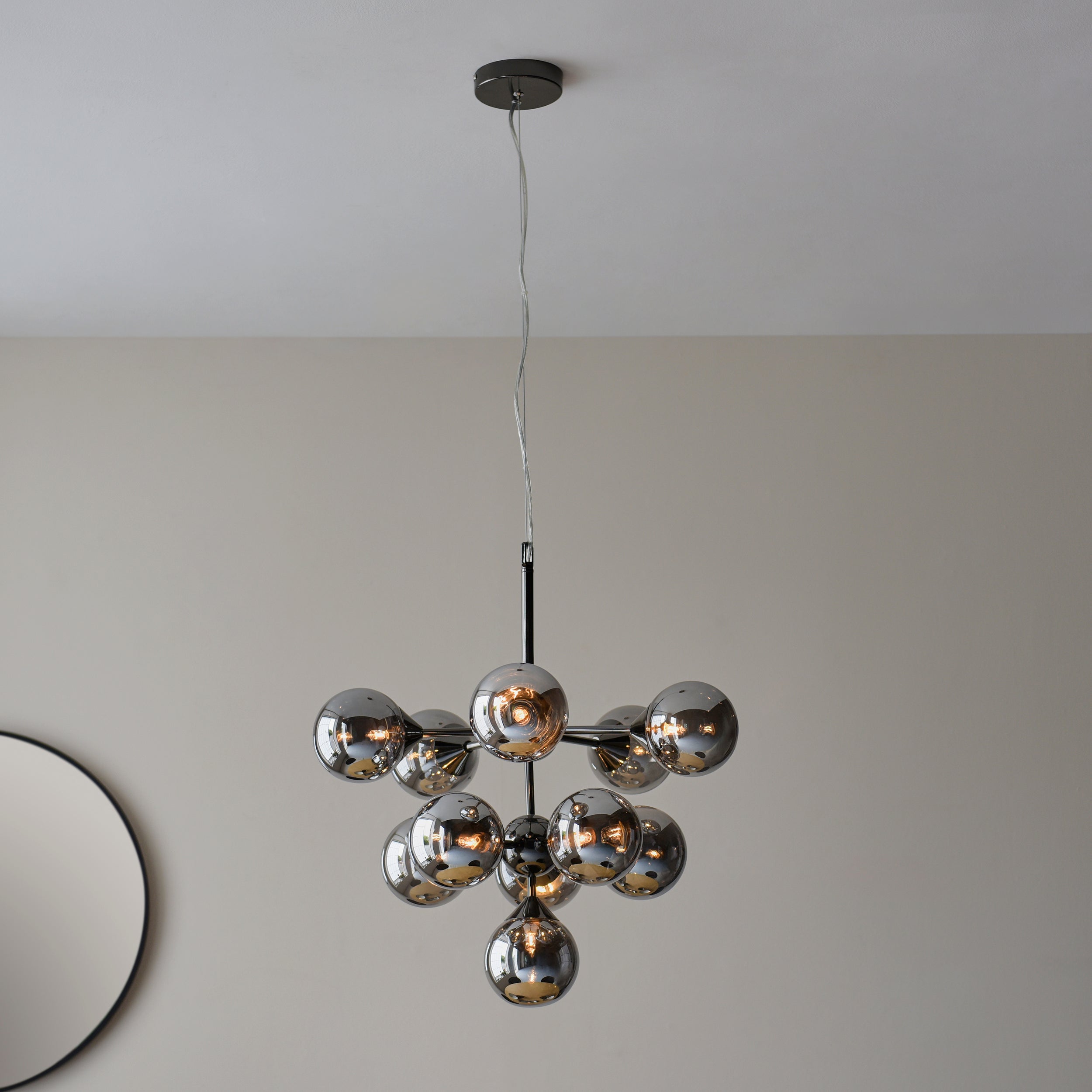 Endon Oscar 11 Light Pendant - Black Chrome Plate & Smoked Mirror Glass