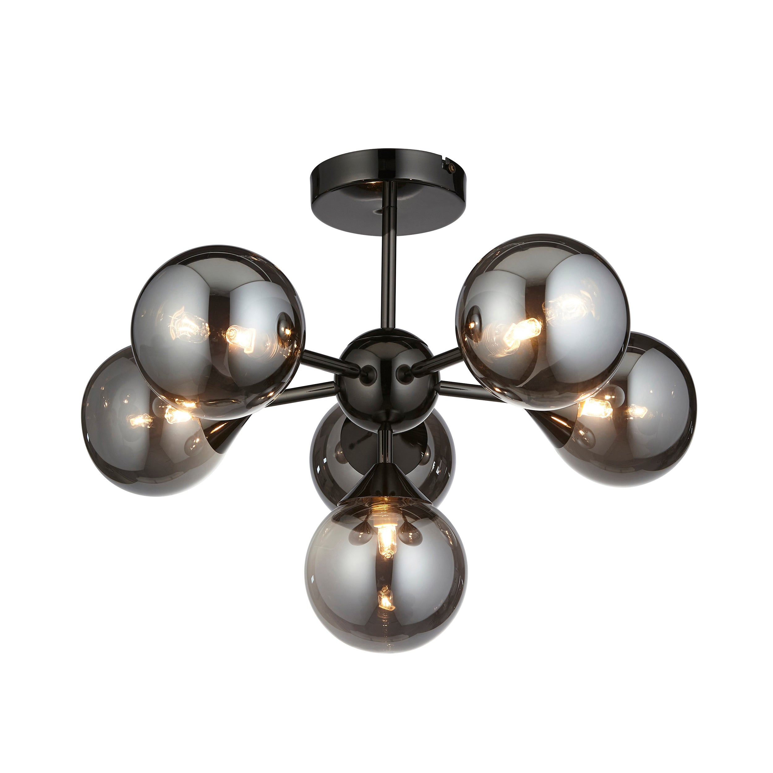 Endon Oscar 6 Light Semi-Flush Fitting - Black Chrome Plate & Smoked Mirror Glass