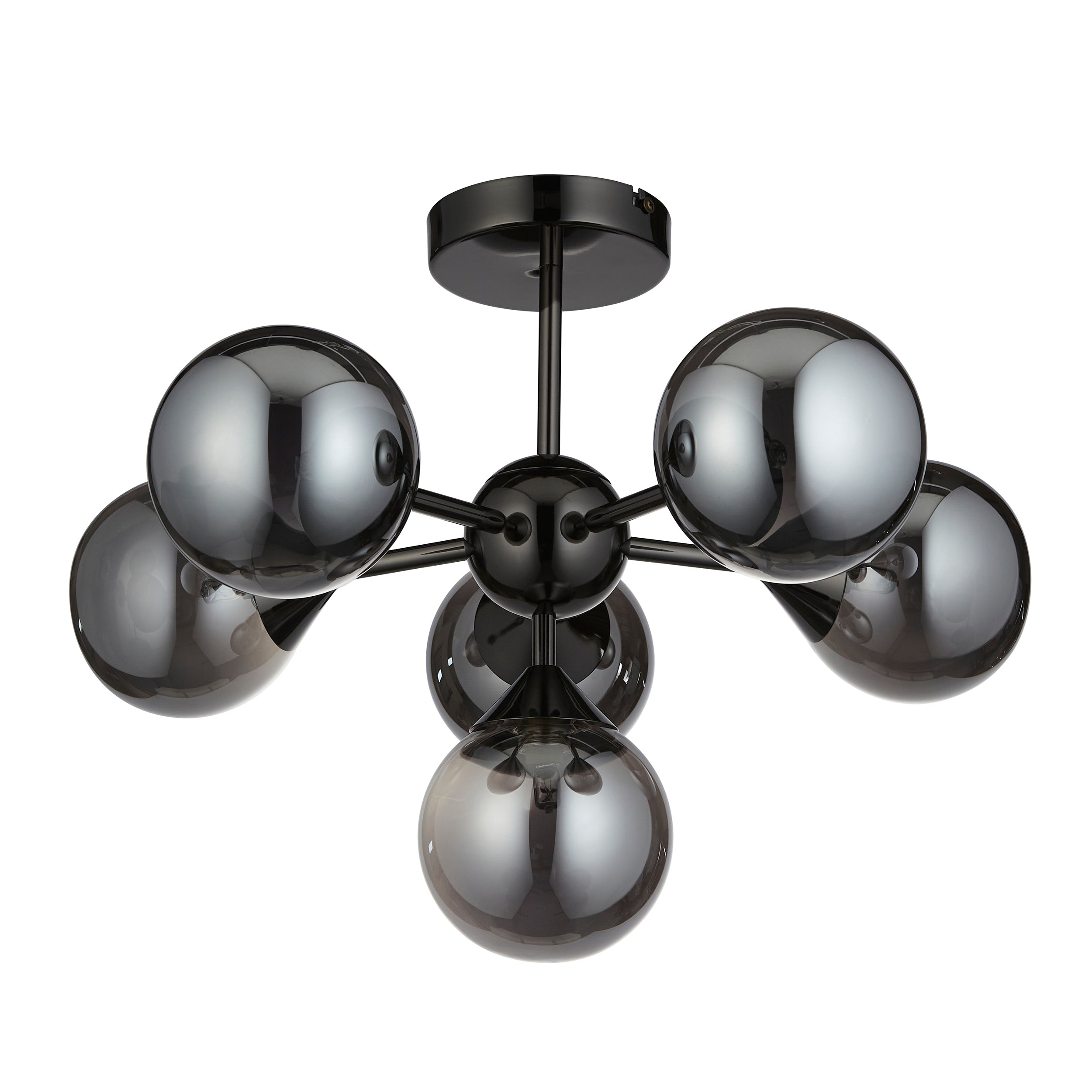 Endon Oscar 6 Light Semi-Flush Fitting - Black Chrome Plate & Smoked Mirror Glass