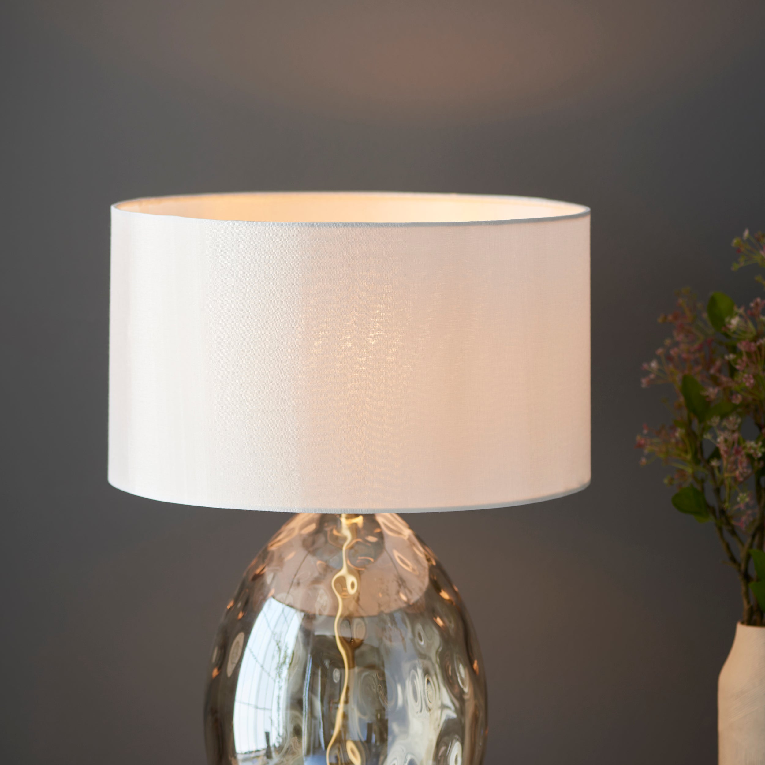 Endon Elin Dimple Touch Table Lamp - Satin Brass & Champagne Lustre Glass