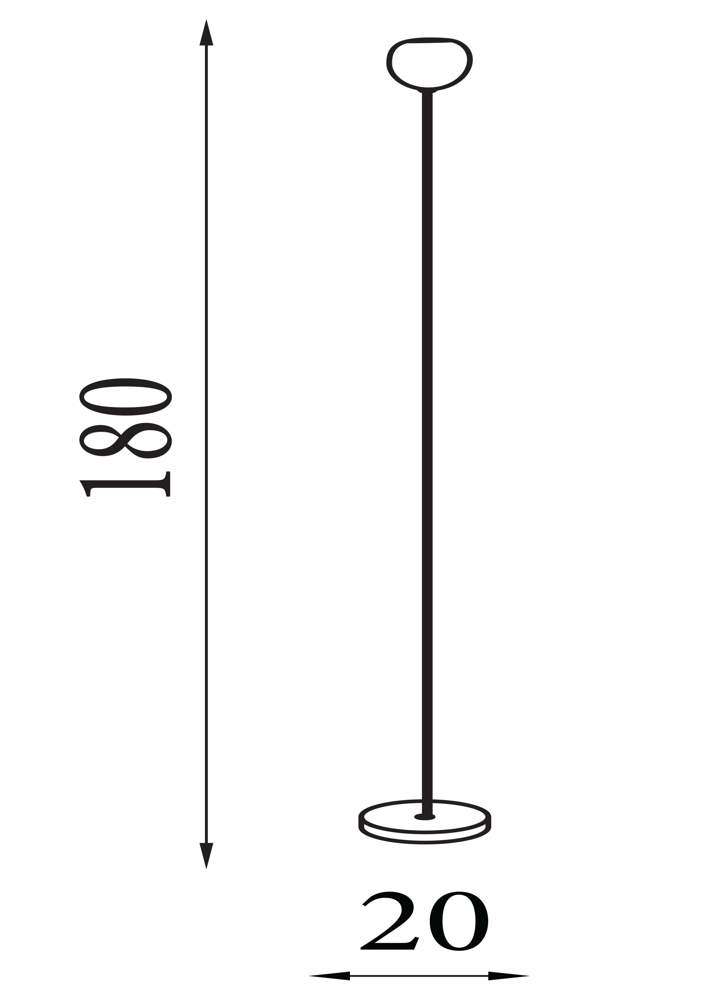 Technical dimension diagram of the Searchlight Eindhoven Floor Lamp showing 180cm height and 20cm base width