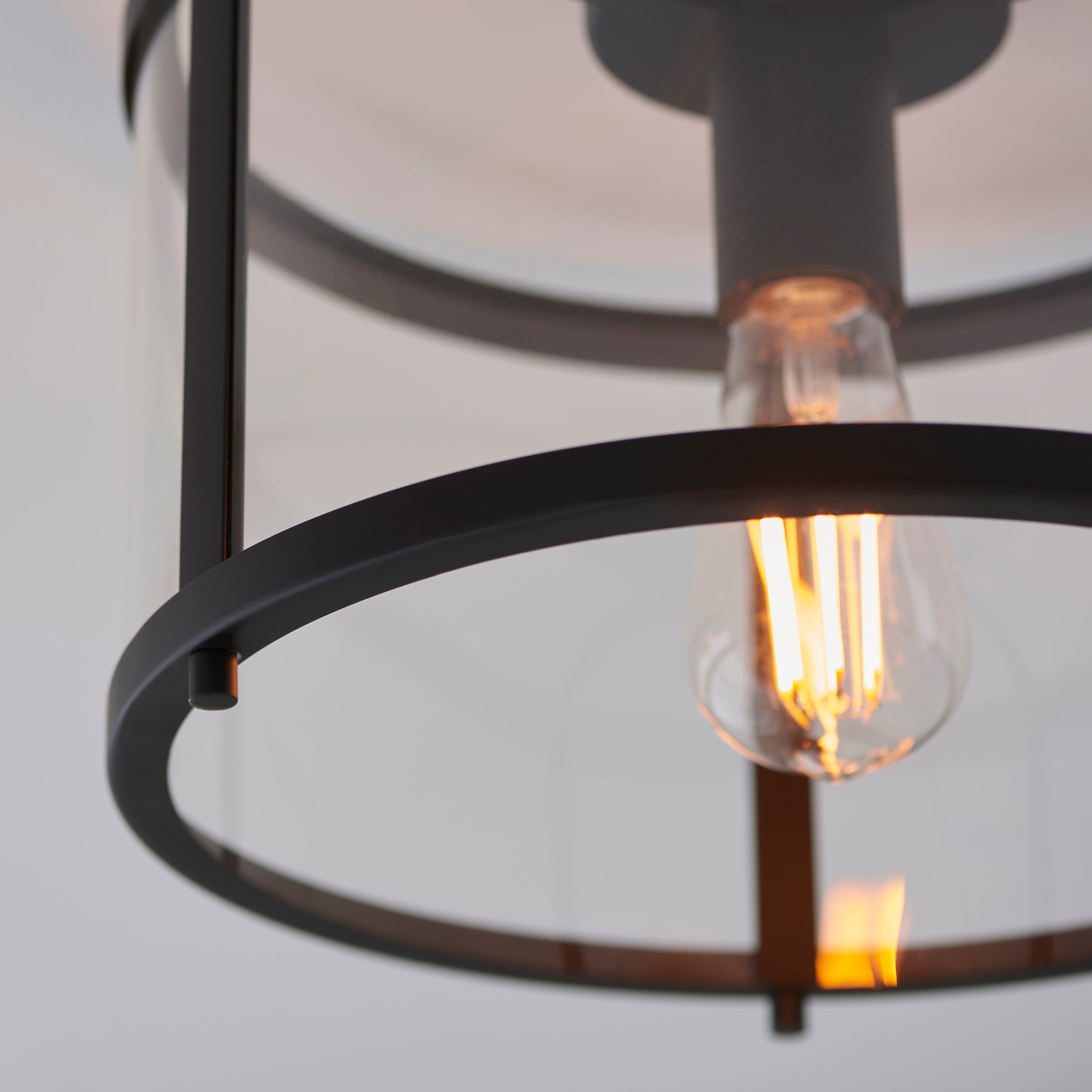 Endon Hopton Single Flush Ceiling Light - Matt Black
