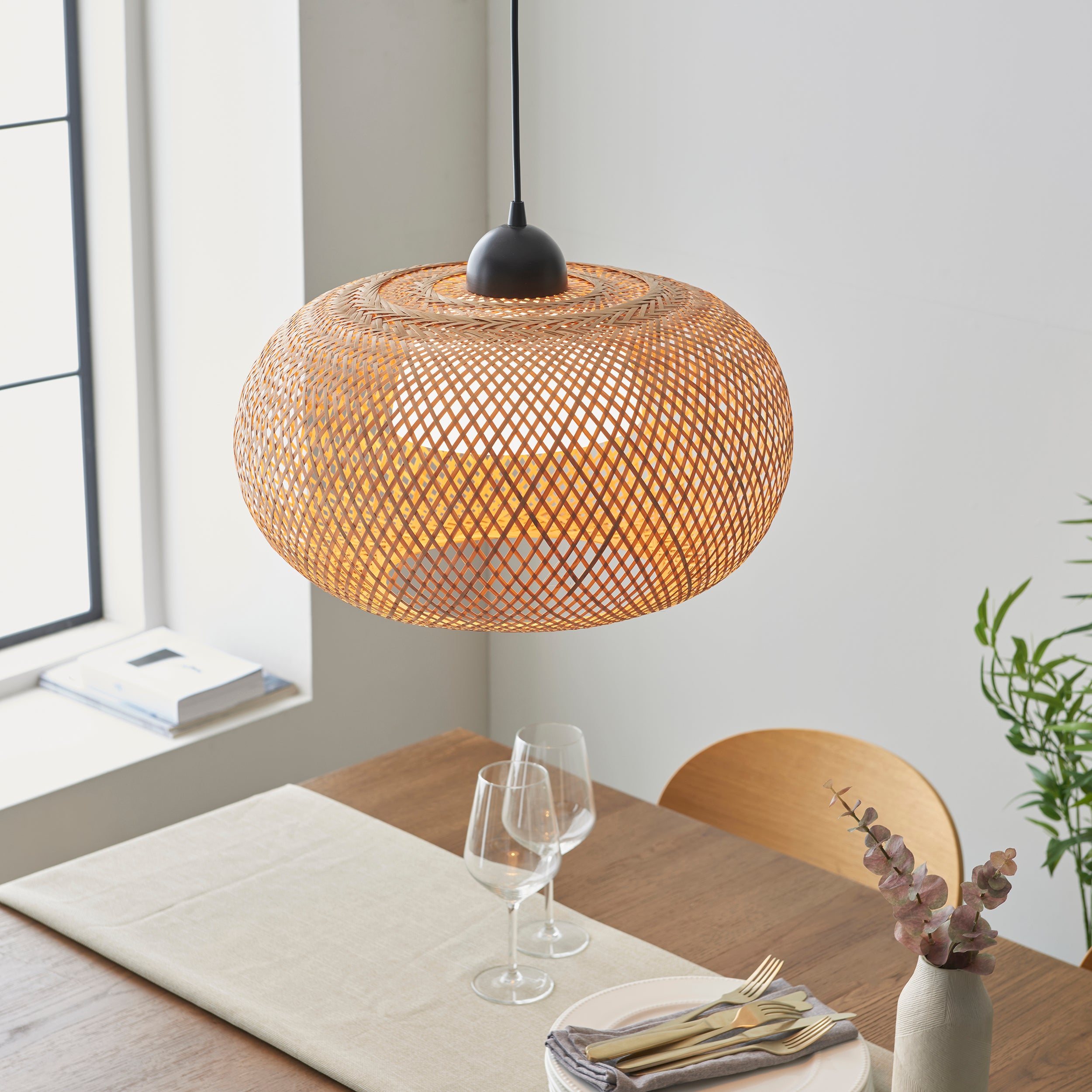 Endon Bali Round Raffia Twine Pendant - Bamboo Shade