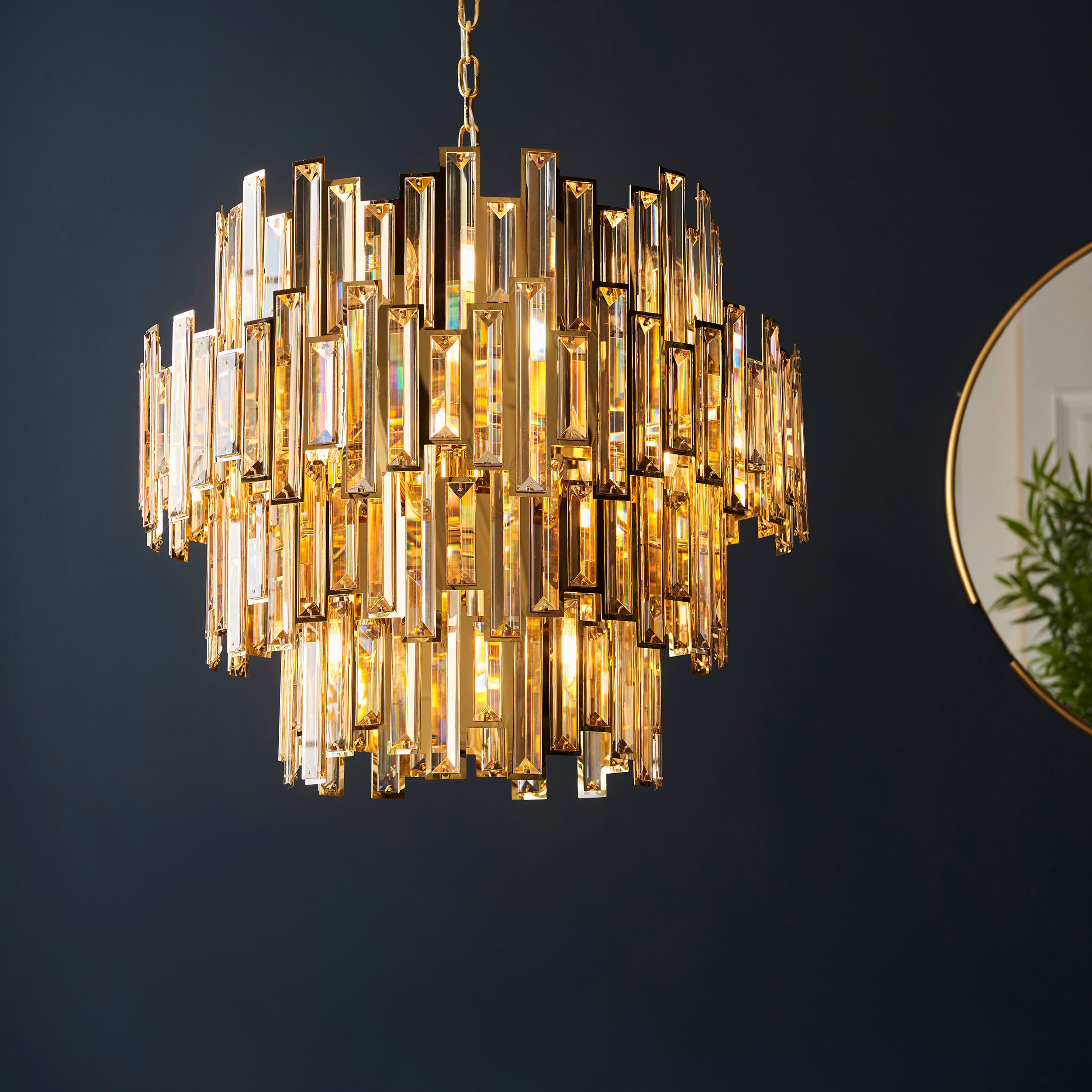 Endon Viviana 15 Light Ceiling Pendant - Champagne Crystal & Gold Plate Effect