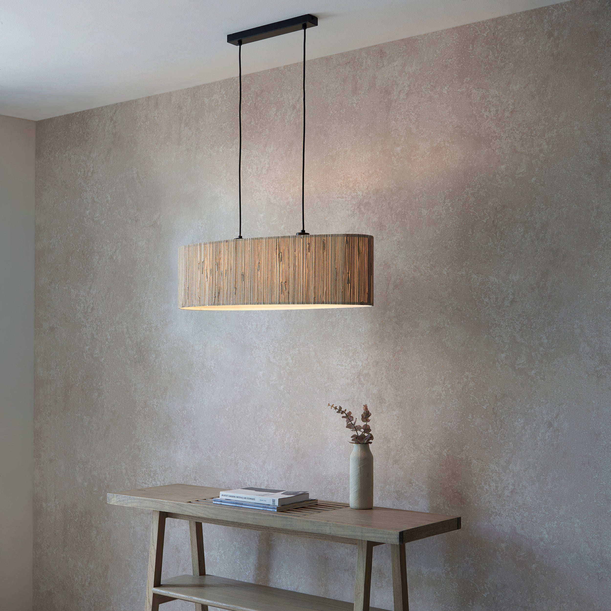 Endon Longshore 2 Light Linear Pendant - Woven Seagrass