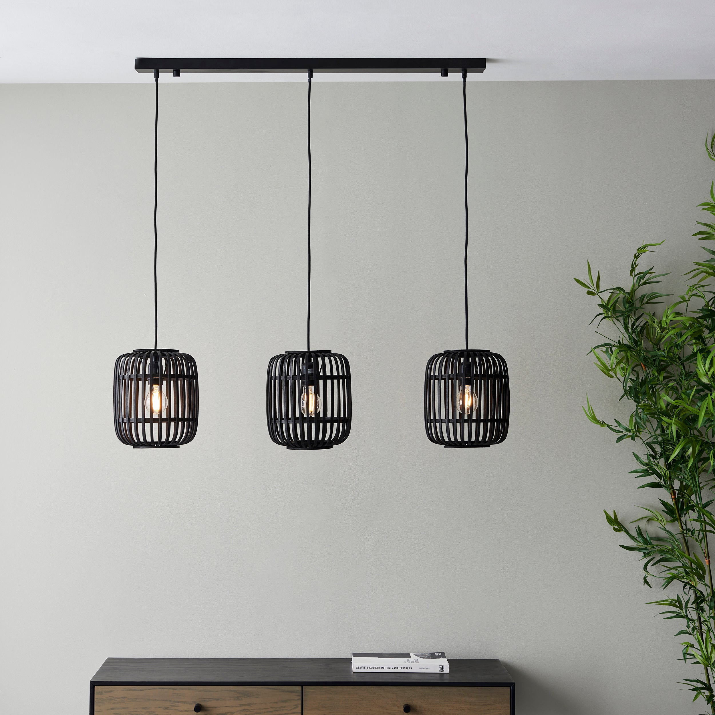 Endon Mathias Bamboo 3 Light Linear Pendant - Dark Stained Bamboo
