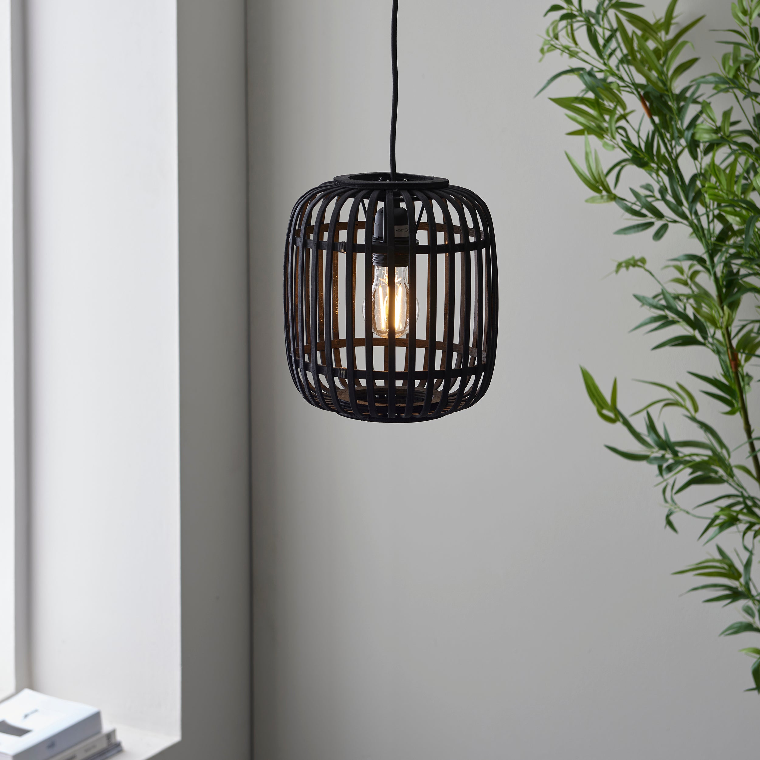 Endon Mathias Bamboo Single Light Pendant - Dark Stained Bamboo