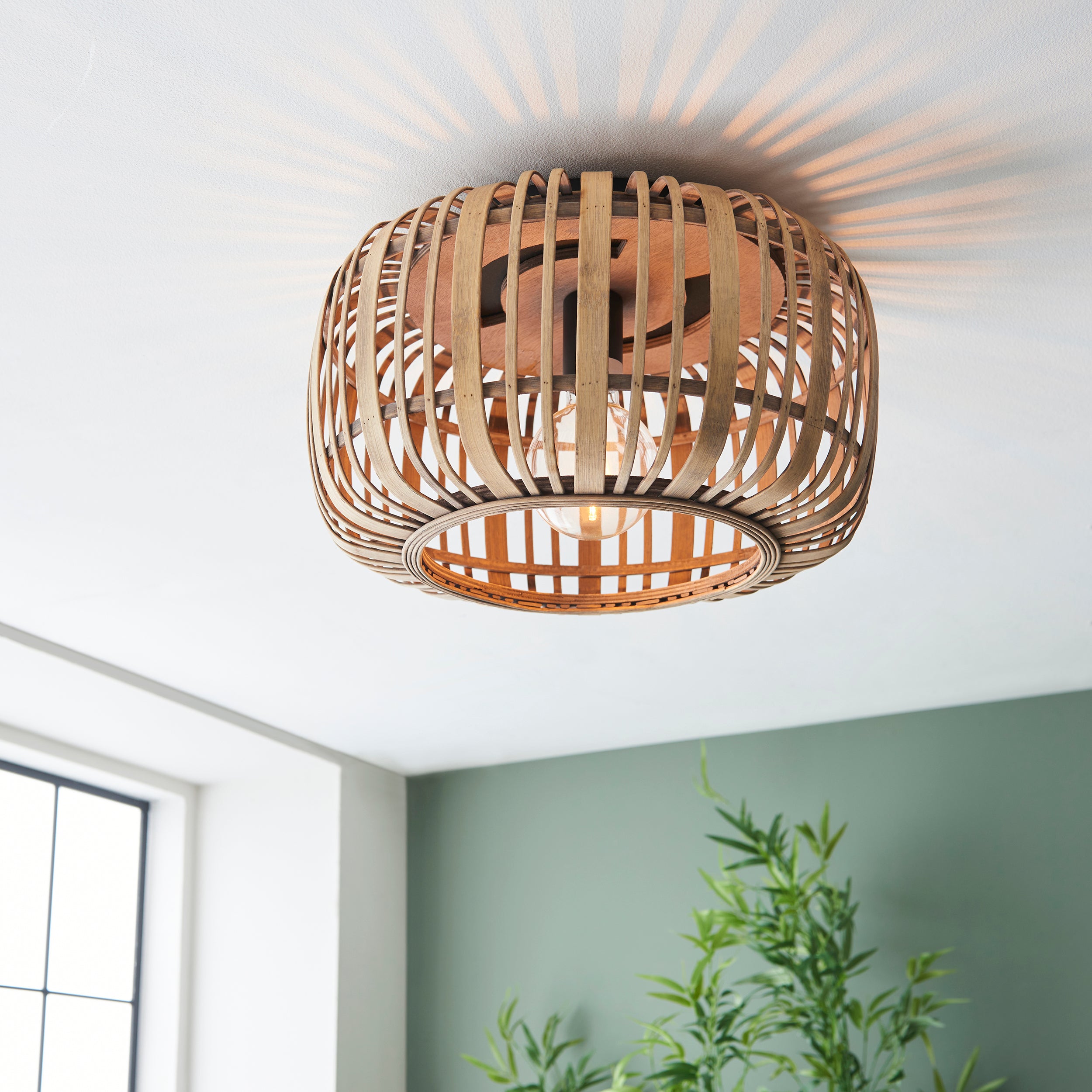 Endon Mathias Bamboo Single Flush Ceiling Light - Natural Bamboo