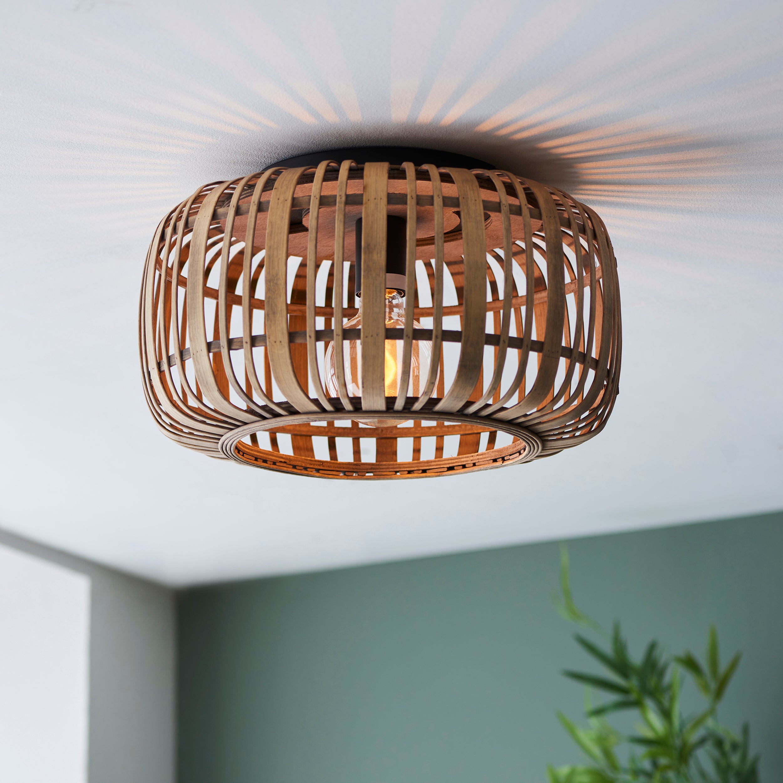 Endon Mathias Bamboo Single Flush Ceiling Light - Natural Bamboo