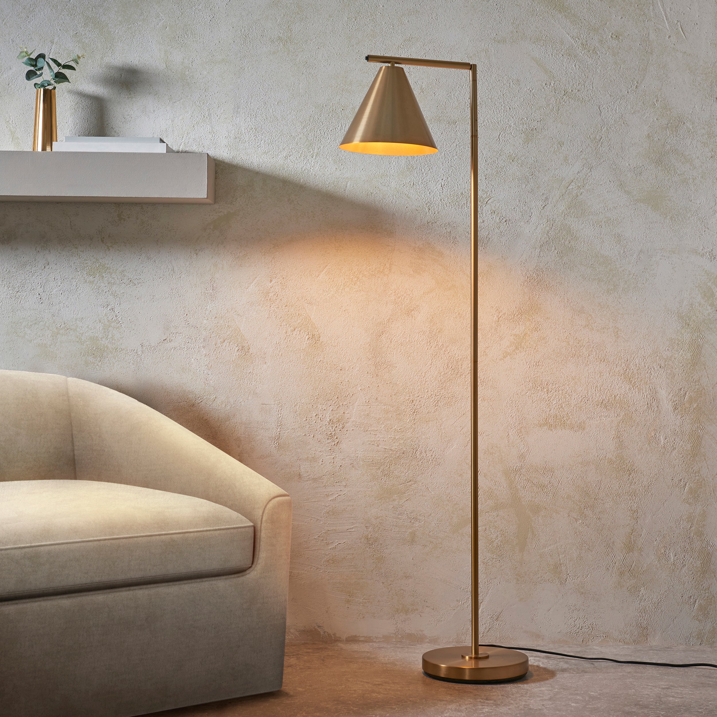 Endon Cape 1 Light Floor Lamp - Warm Antique Brass