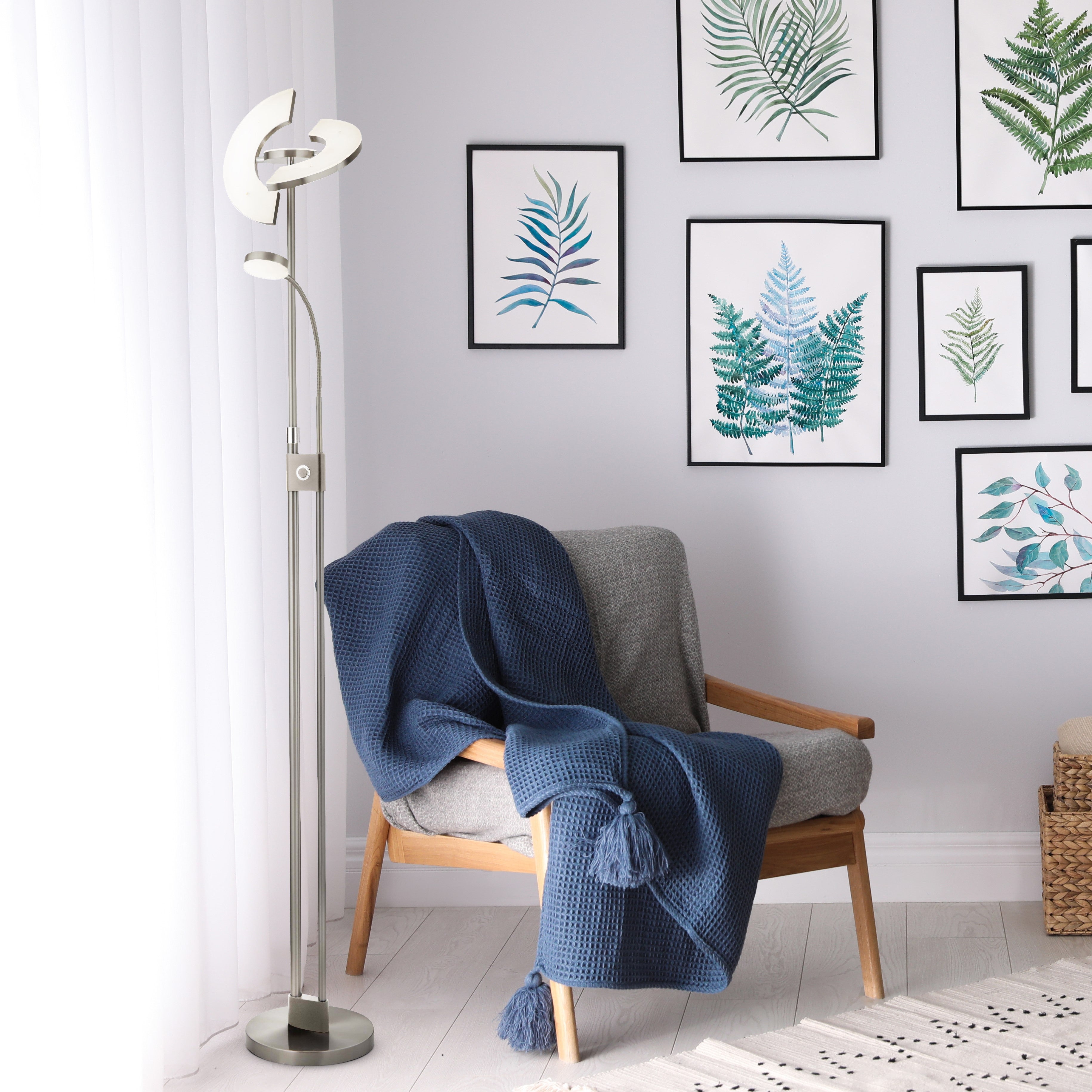 Searchlight Gaskell LED Mother & Child Floor Lamp - Satin Nickel & Chrome