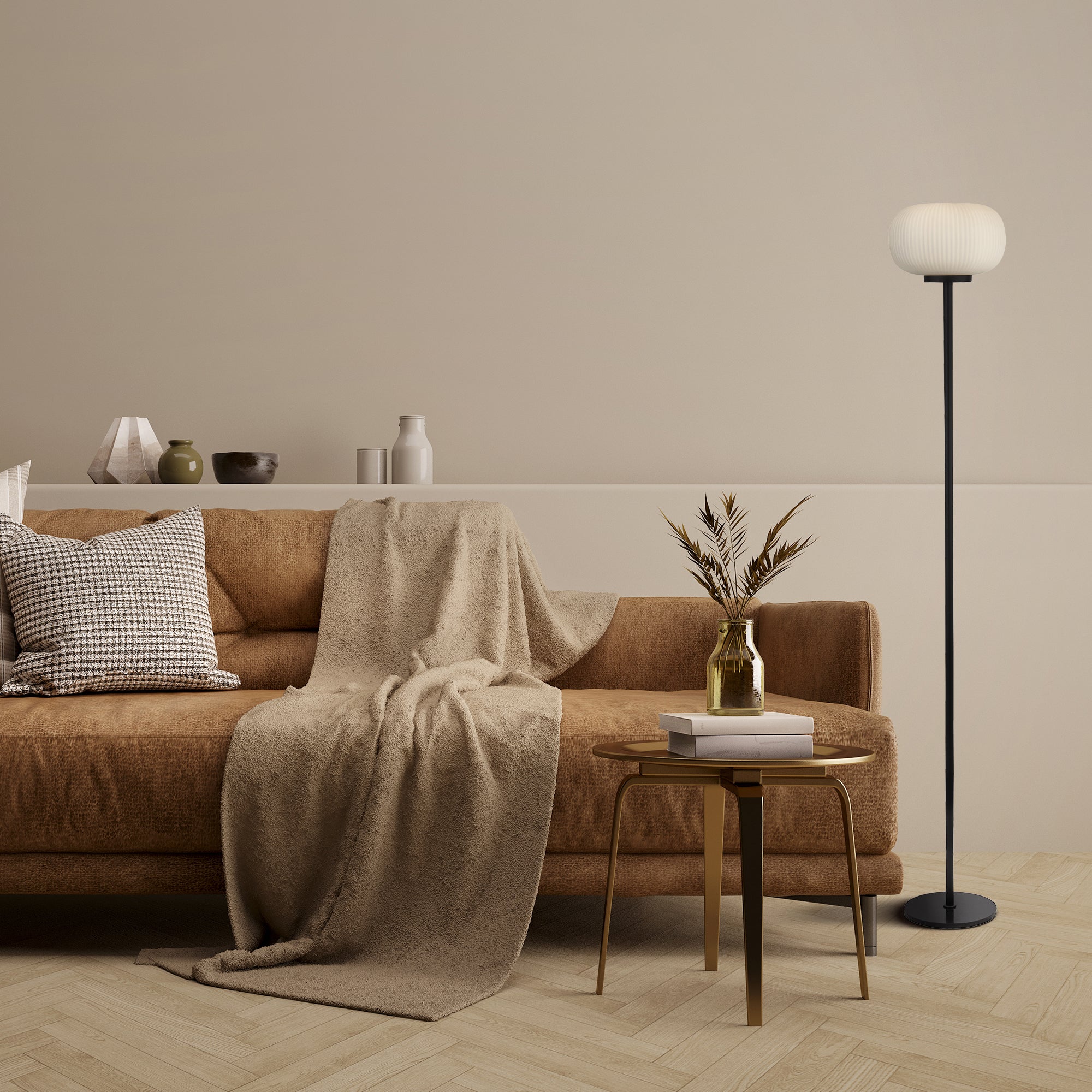 Searchlight Leopold Floor Lamp - Matt Black & Frosted Ribbed Glass