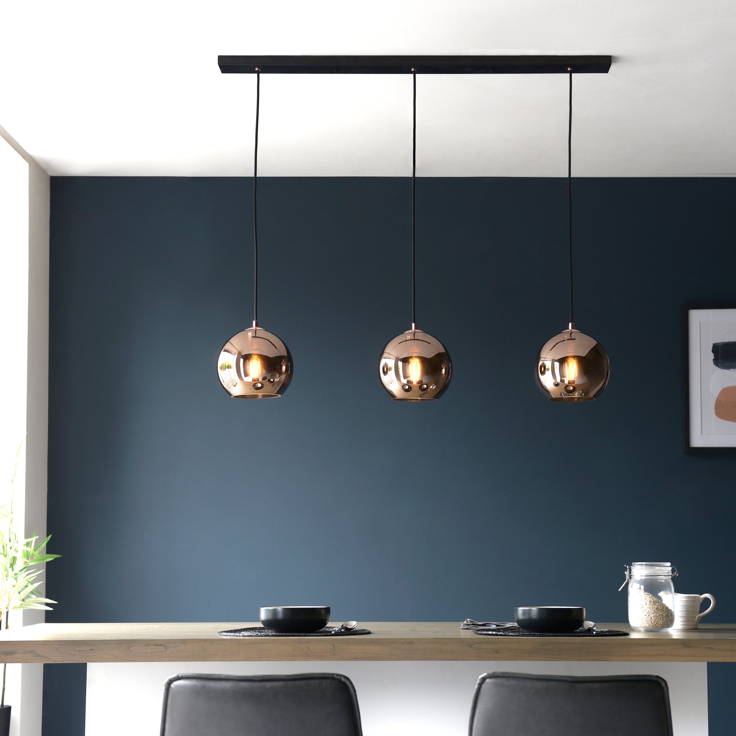 Endon Boli 3 Light Pendant - Copper Mirrored Glass & Matt Black Paint