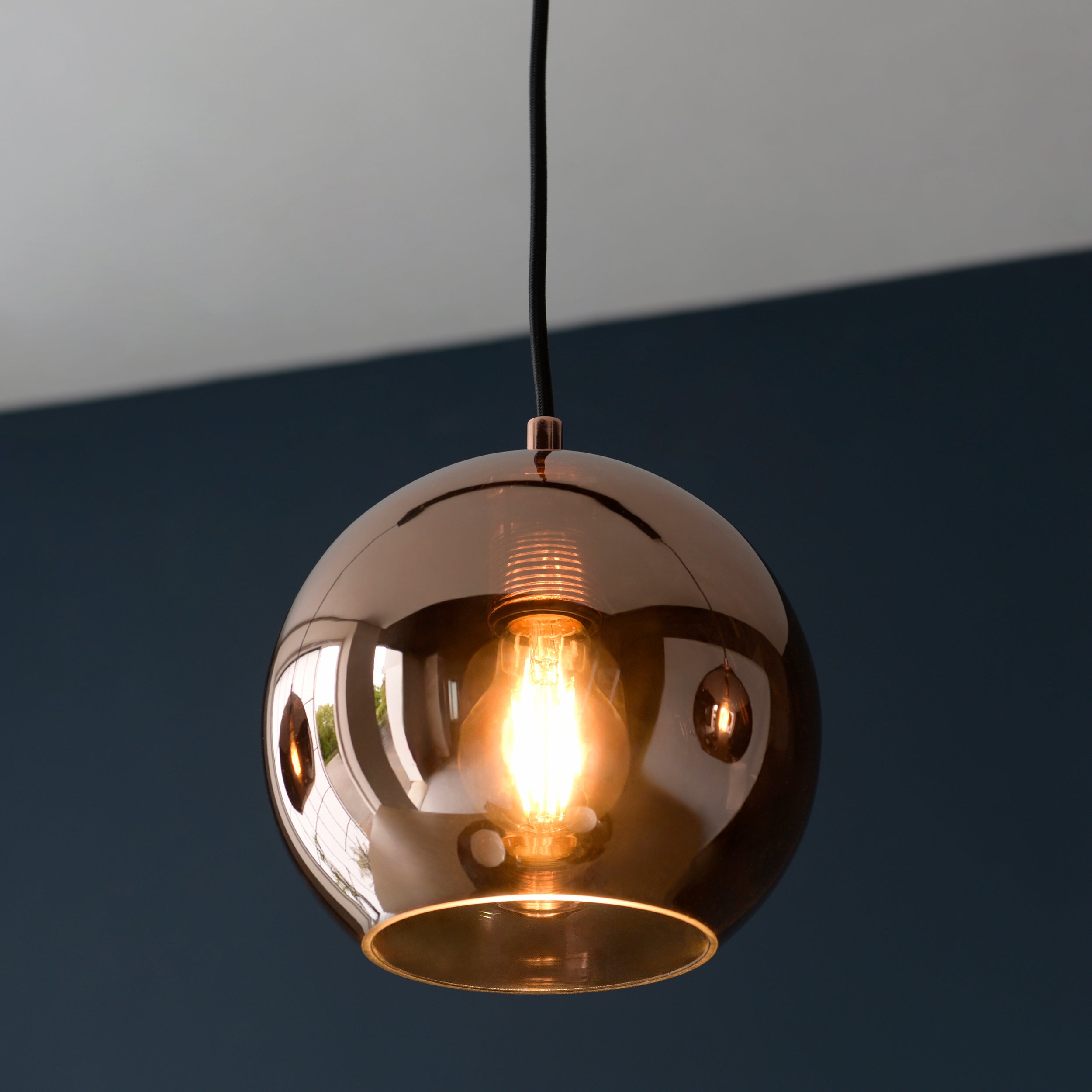Endon Boli 3 Light Pendant - Copper Mirrored Glass & Matt Black Paint