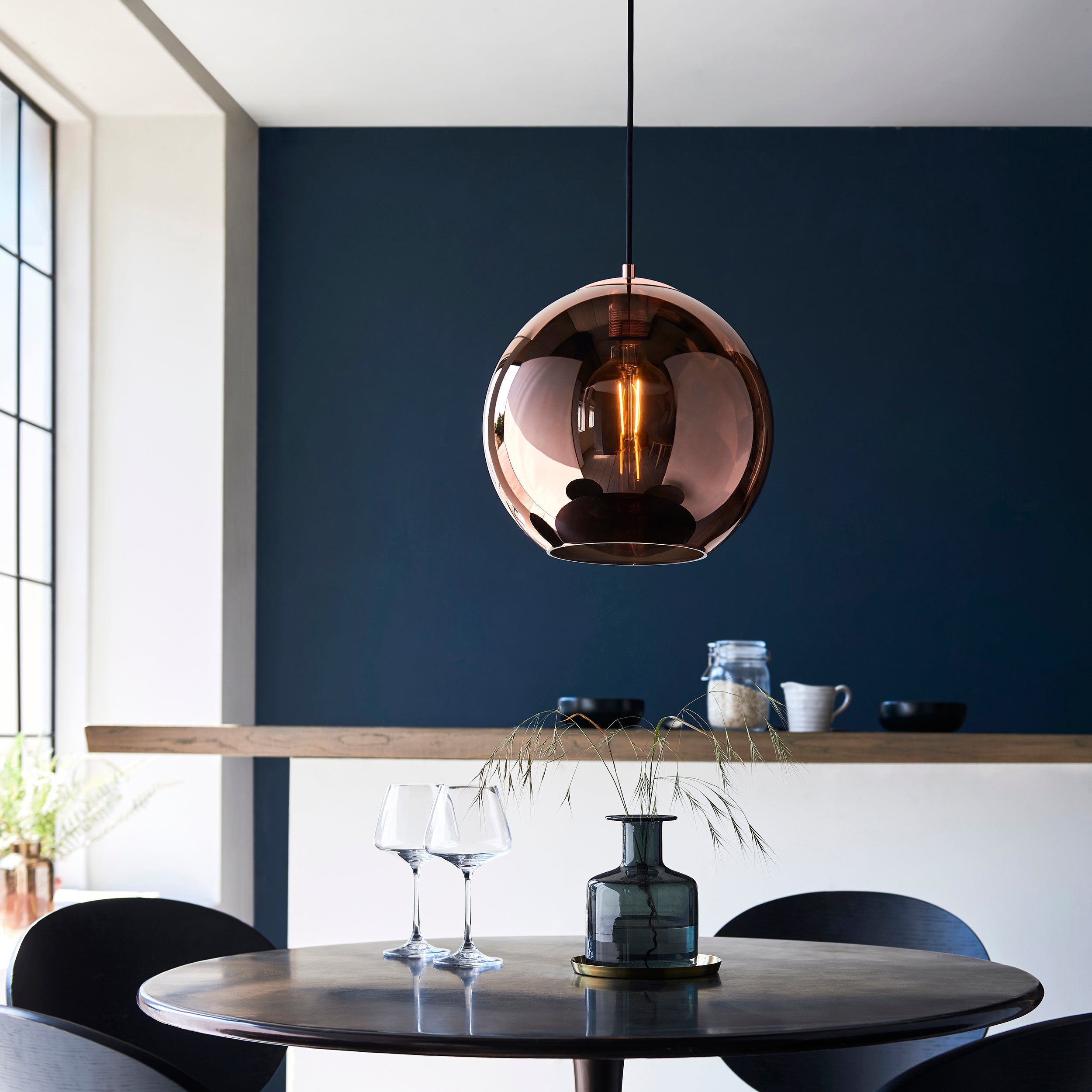 Endon Boli Single Pendant - Copper Mirrored Glass & Matt Black Paint