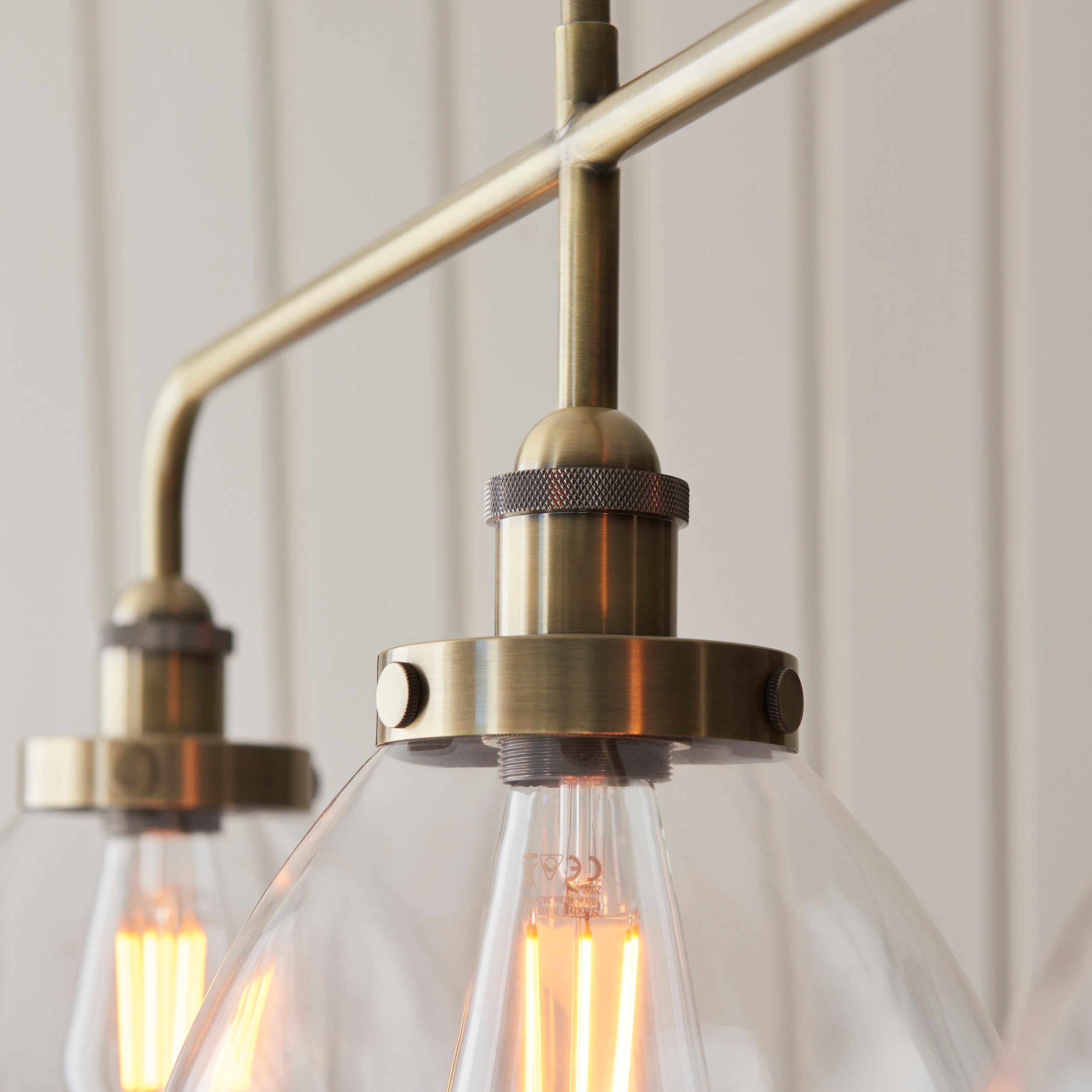 Endon Hansen 3 Light Pendant - Antique Brass Plate & Clear Glass