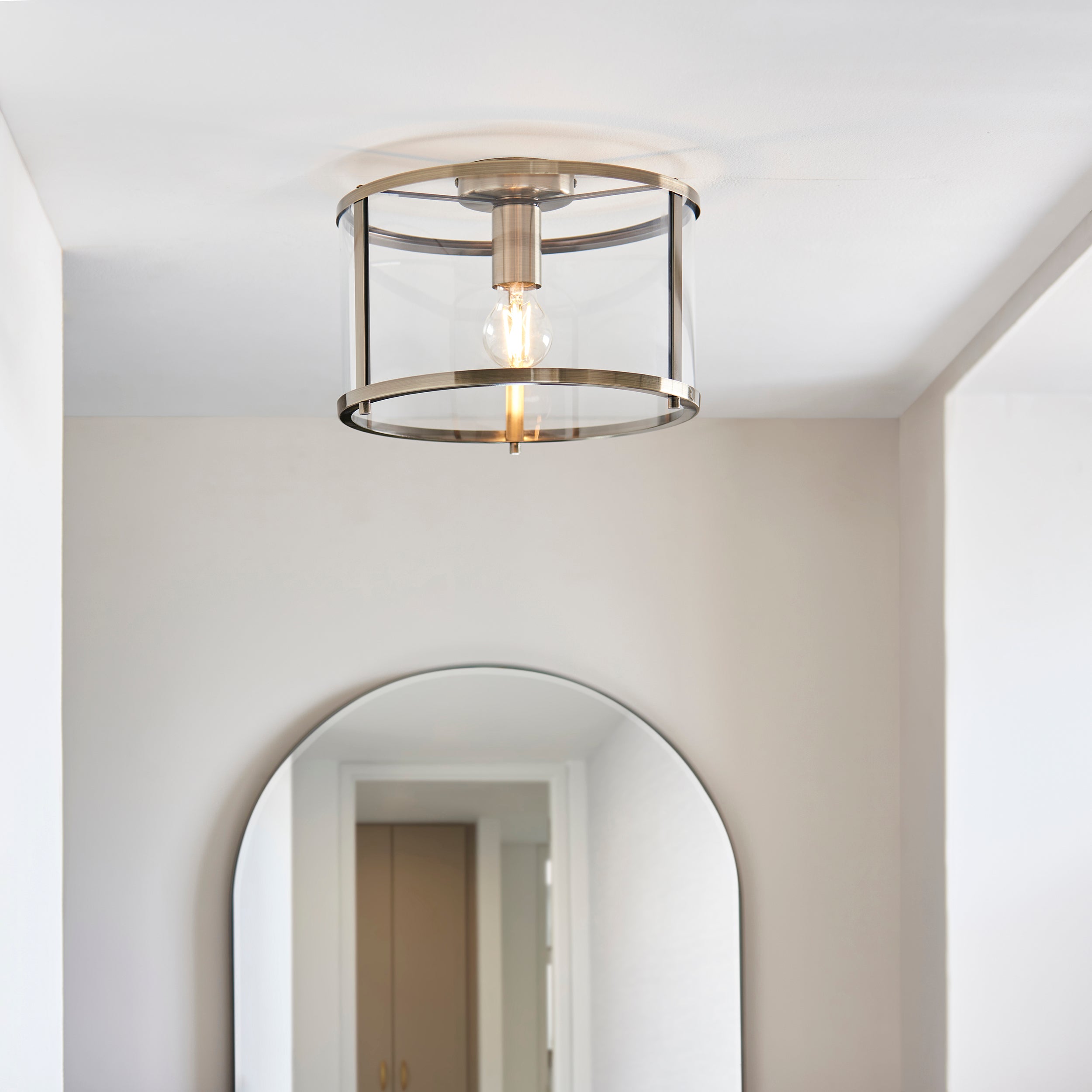 Endon Hopton Single Flush Fitting - Antique Brass Plate & Clear Glass