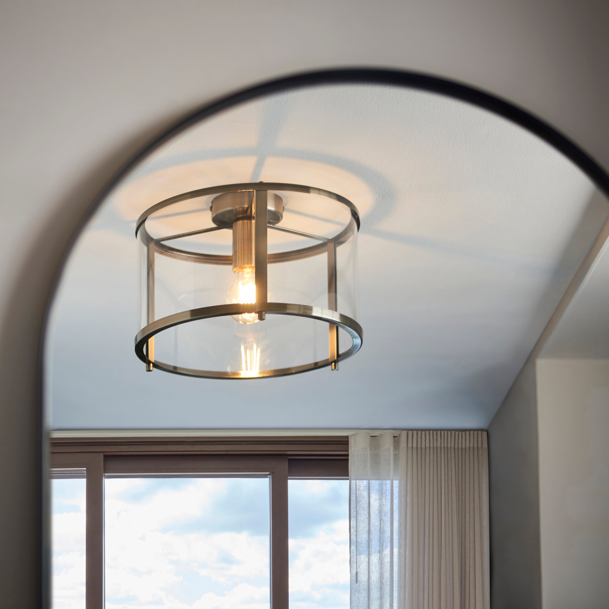Endon Hopton Single Flush Fitting - Antique Brass Plate & Clear Glass