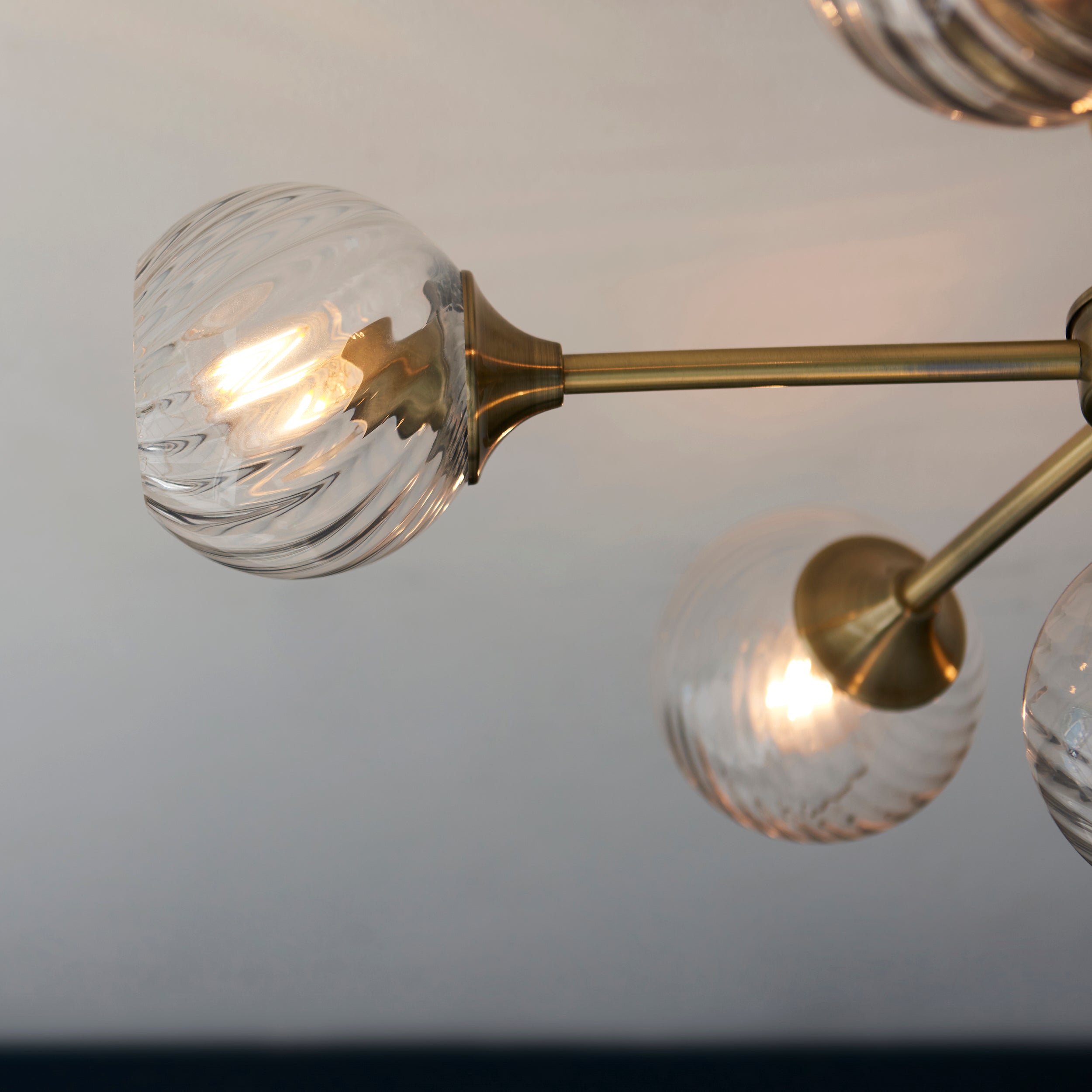Endon Allegra 6 Light Semi-Flush Fitting - Antique Brass Plate & Clear Spiral Glass